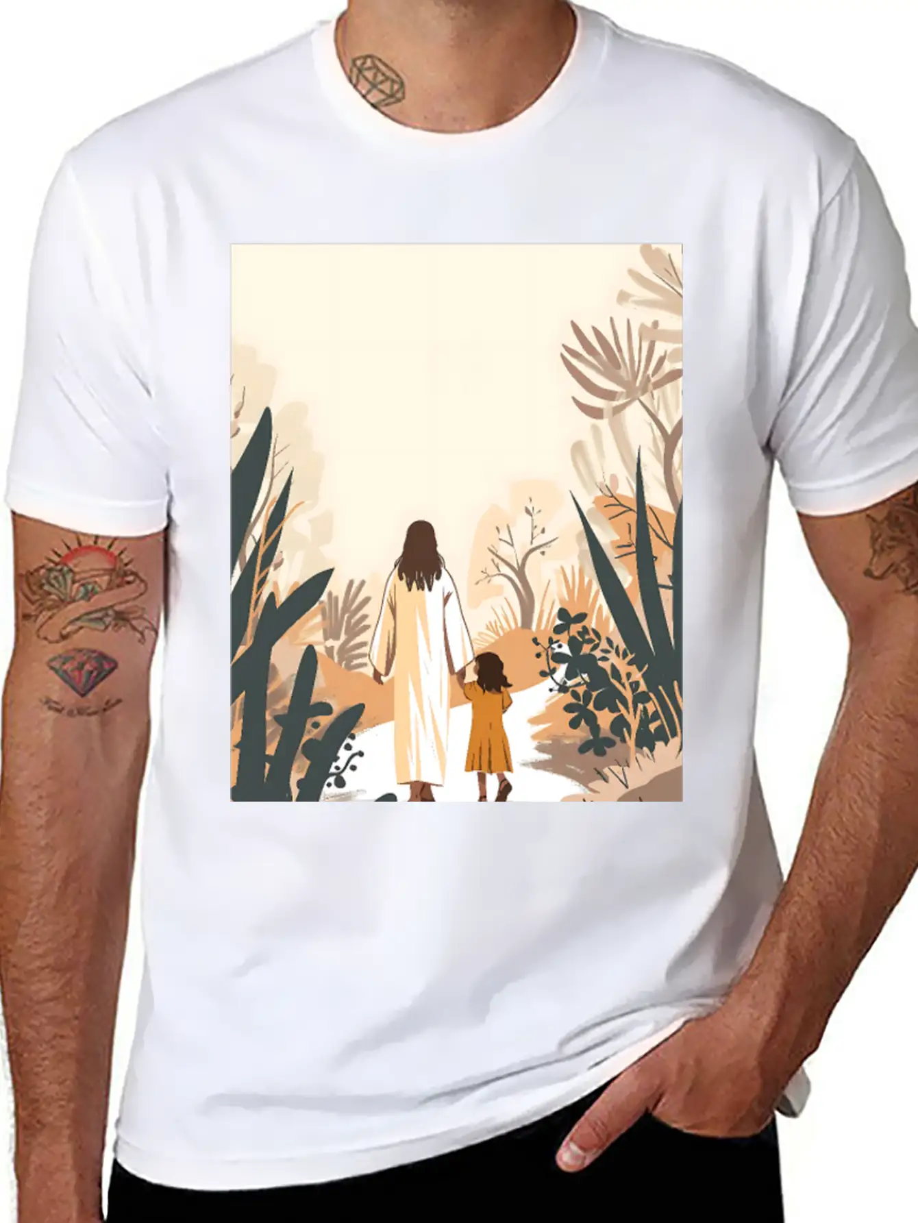 Jesus Christ Walking With A Girl, Come Follow Me, Stylish Everyday T-Shirt – Unisex Basic Cotton Tee