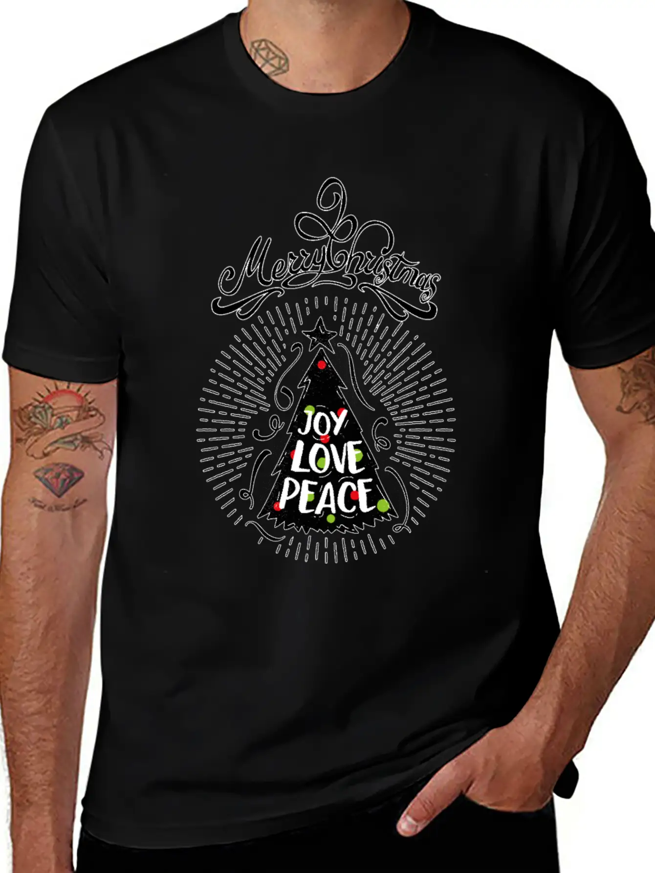 Joy,Love, Peace- Merry Christmas Design,Xmas Tree Breathable Graphic T-Shirt – Perfect For Casual Days