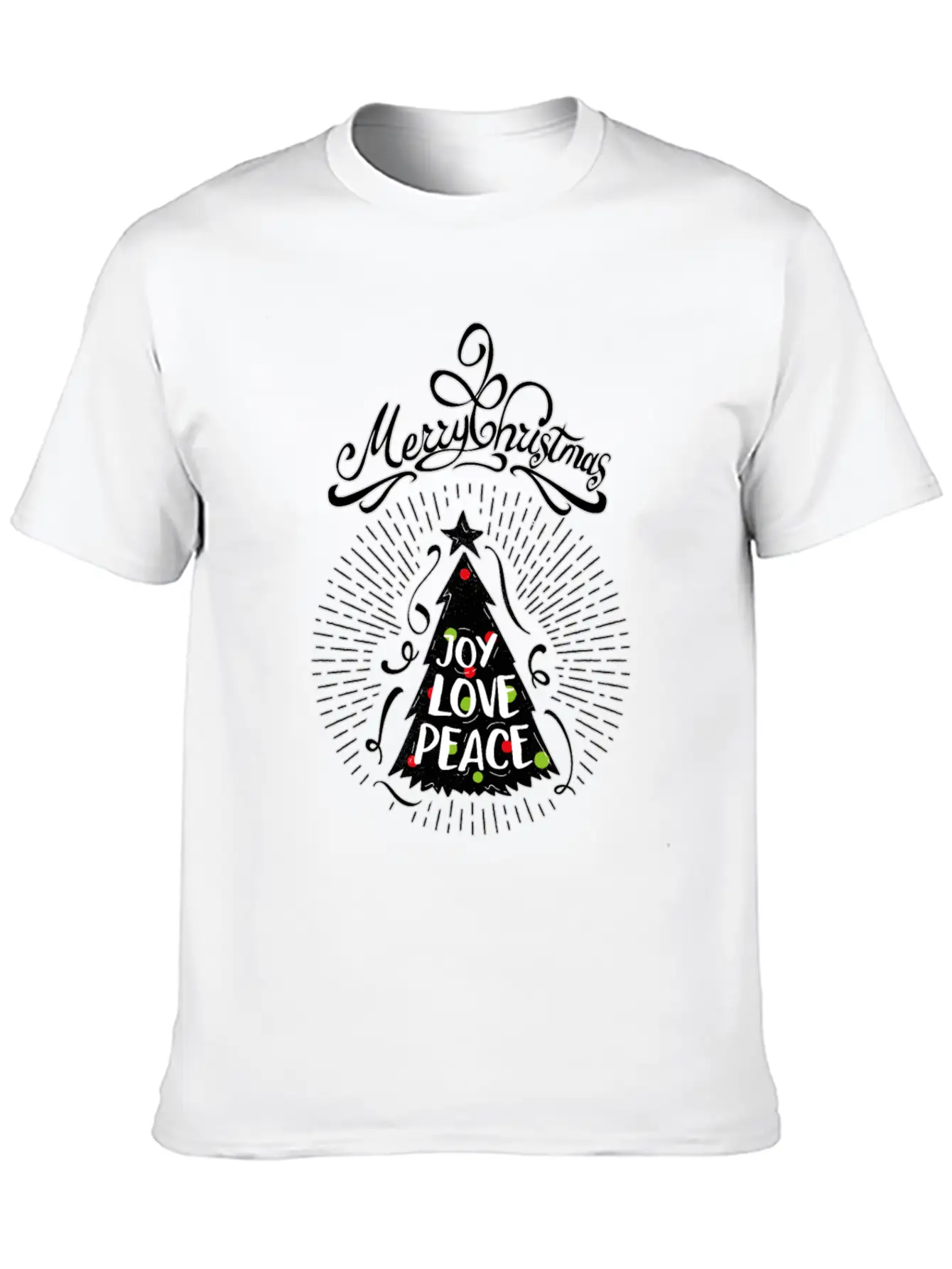 Joy,Love, Peace- Merry Christmas Design,Xmas Tree Breathable Graphic T-Shirt – Perfect For Casual Days