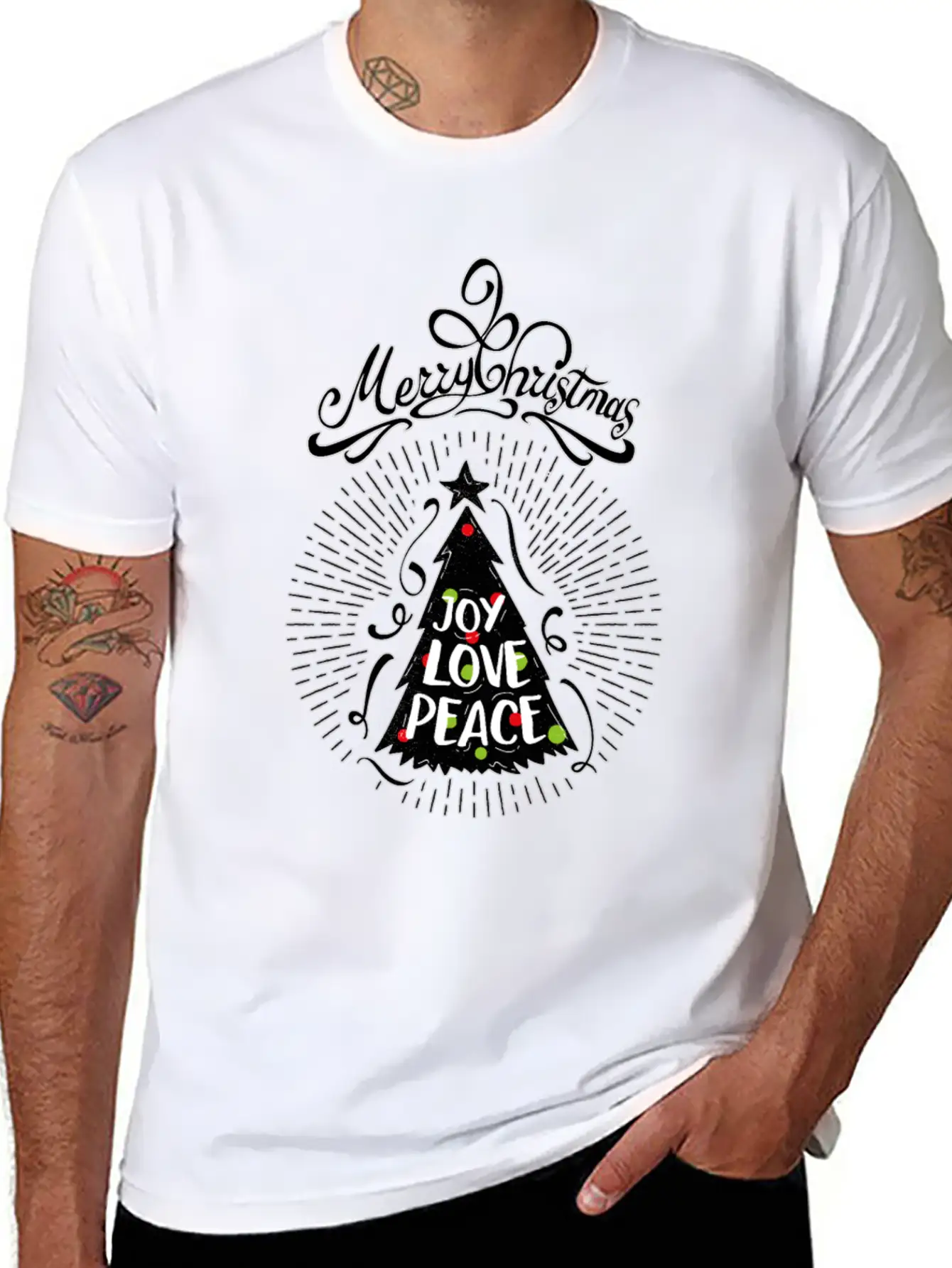 Joy,Love, Peace- Merry Christmas Design,Xmas Tree Breathable Graphic T-Shirt – Perfect For Casual Days