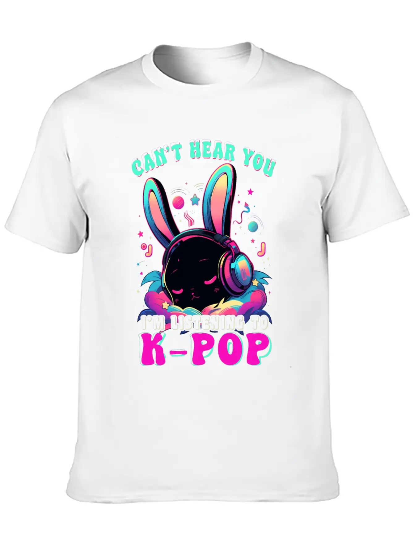 K-Pop Chibi Kawaii Hase With Headphones Rabbits Stylish Everyday T-Shirt – Unisex Basic Cotton Tee