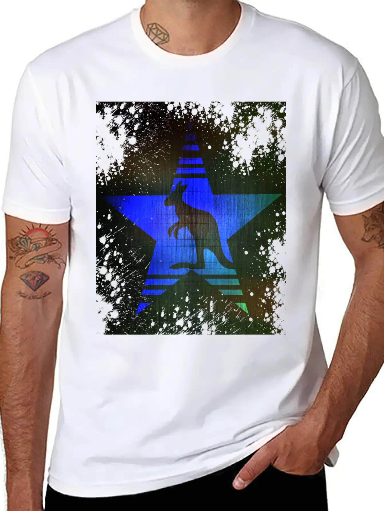 Kangaroo Blue Star Stylish Everyday T-Shirt – Unisex Basic Cotton Tee