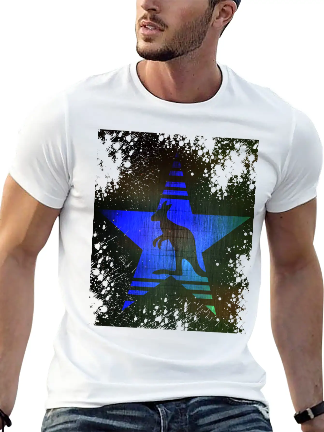 Kangaroo Blue Star Stylish Everyday T-Shirt – Unisex Basic Cotton Tee
