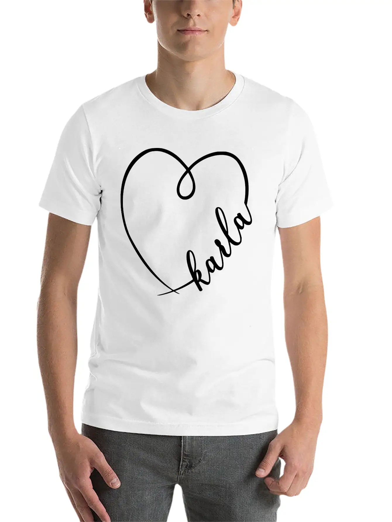 Karla Name Heart Calligraphy Stylish Everyday T-Shirt – Unisex Basic Cotton Tee