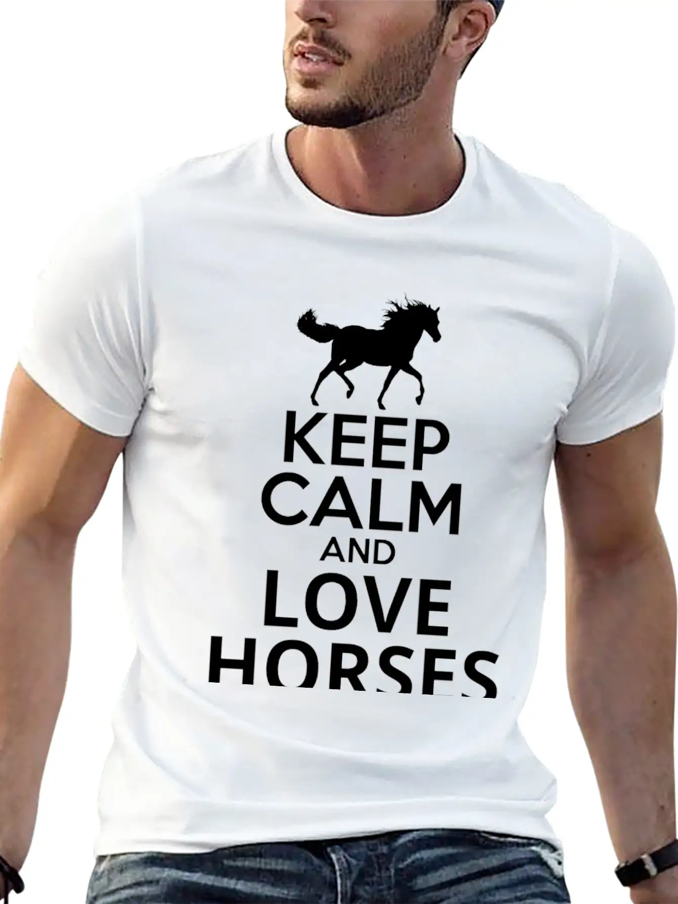 Keep Calm And Love Horses Basic Graphic T-Shirt – Daily Comfort In Soft Cotton