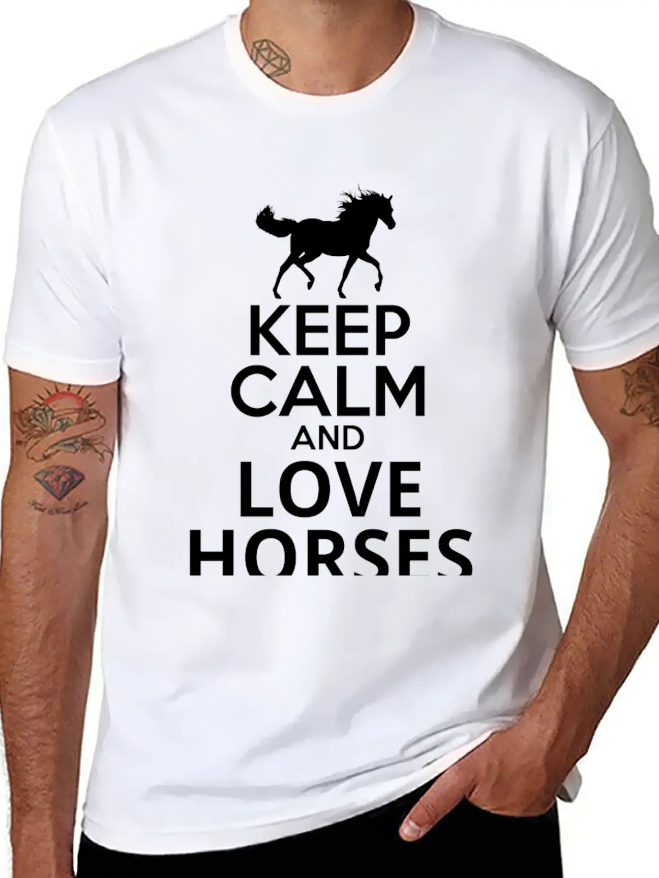 Keep Calm And Love Horses Basic Graphic T-Shirt – Daily Comfort In Soft Cotton