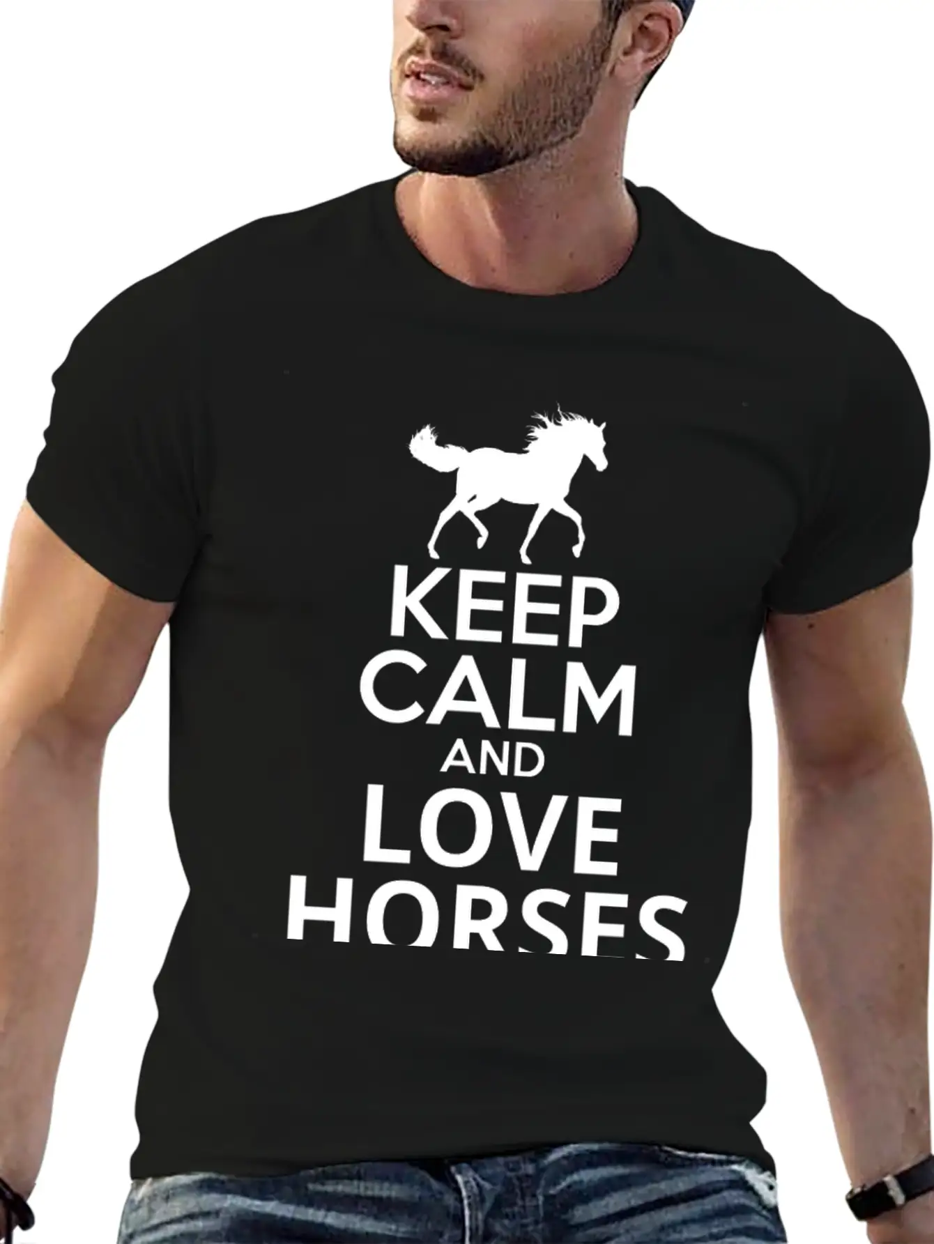 Keep Calm And Love Horses Basic Graphic T-Shirt – Daily Comfort In Soft Cotton
