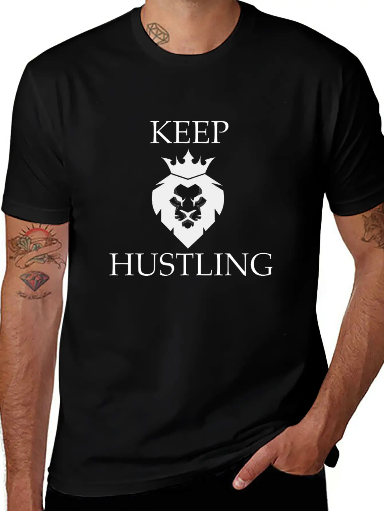 KEEP HUSTLING MOTIVATION GIFT Classic Crew Neck Graphic Tee – Everyday Minimal Look
