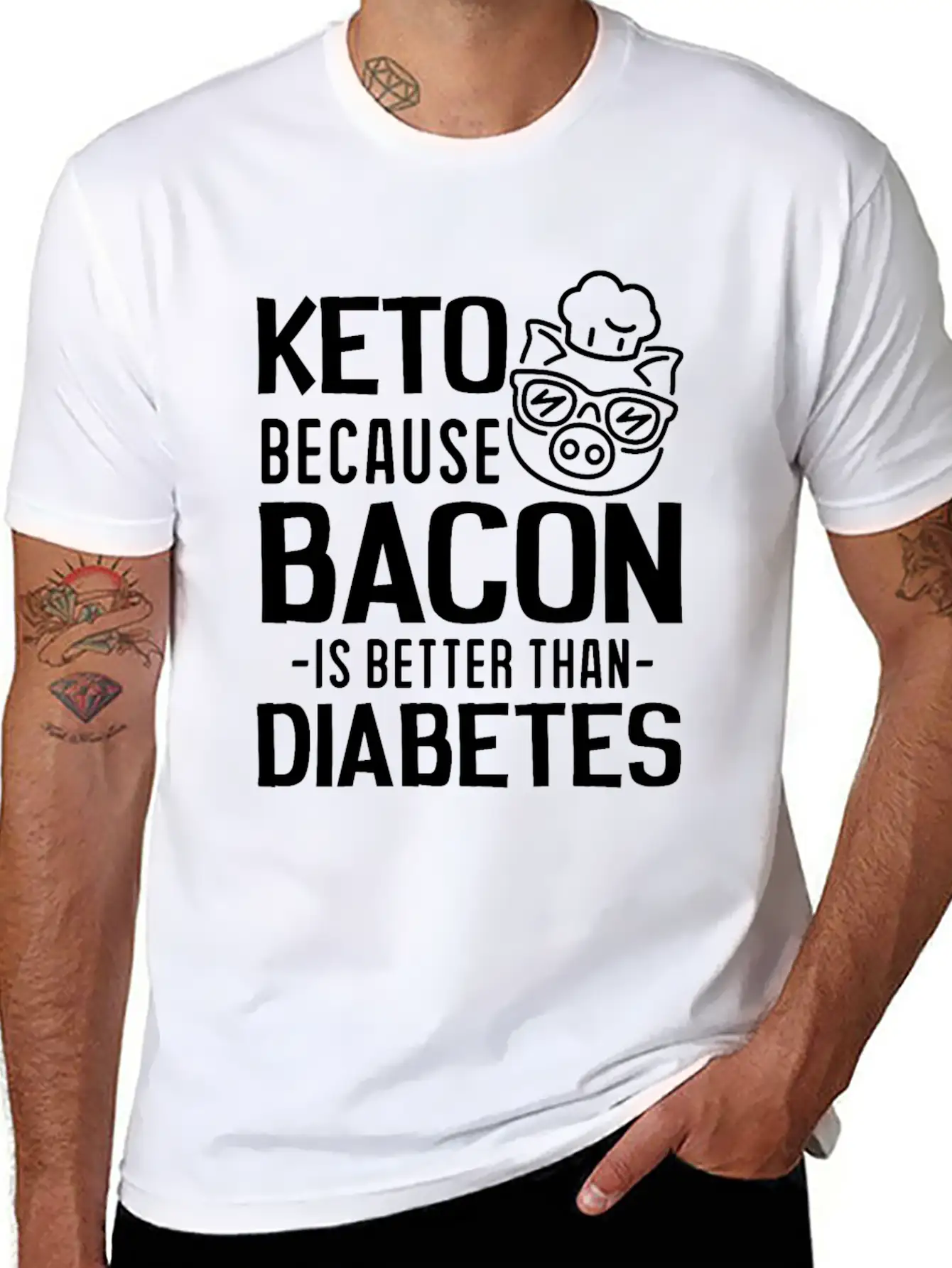 Keto Because Bacon Is Better Than Diabetes Stylish Everyday T-Shirt – Unisex Basic Cotton Tee