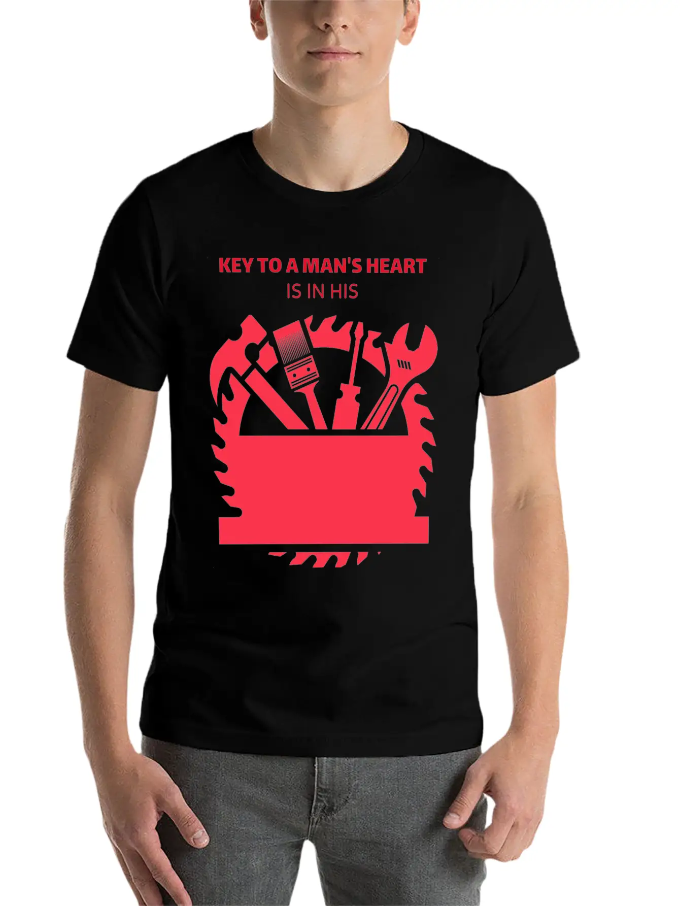KEY TO A MAN'S HEART IS IN HIS TOOLBOX Basic Graphic T-Shirt – Daily Comfort In Soft Cotton