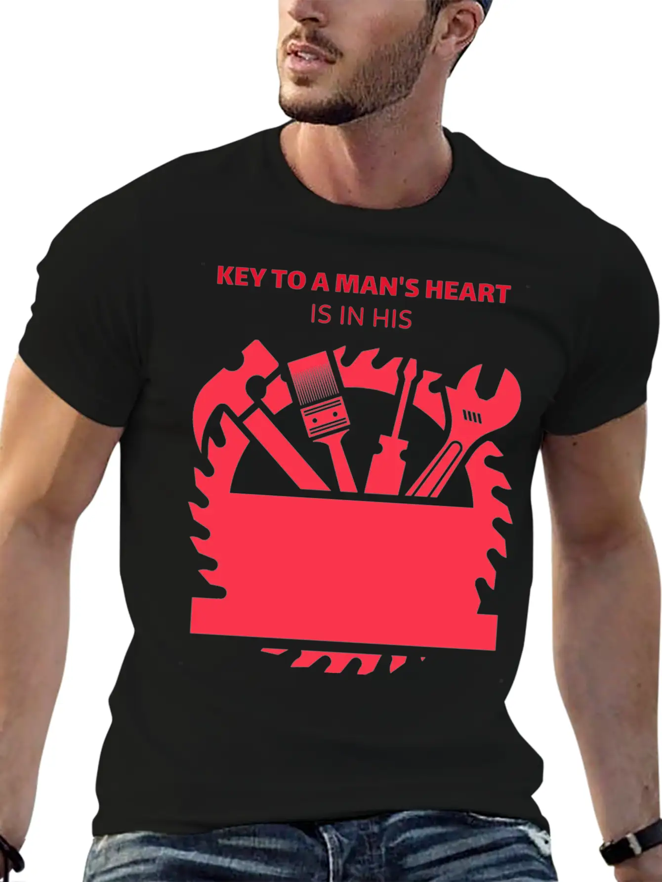 KEY TO A MAN'S HEART IS IN HIS TOOLBOX Basic Graphic T-Shirt – Daily Comfort In Soft Cotton
