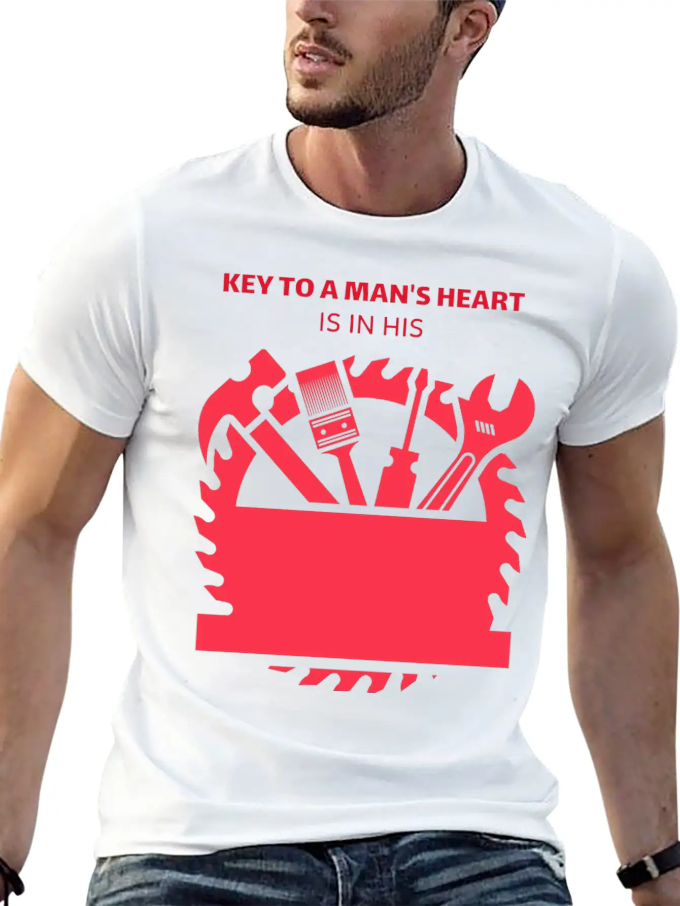 KEY TO A MAN'S HEART IS IN HIS TOOLBOX Basic Graphic T-Shirt – Daily Comfort In Soft Cotton