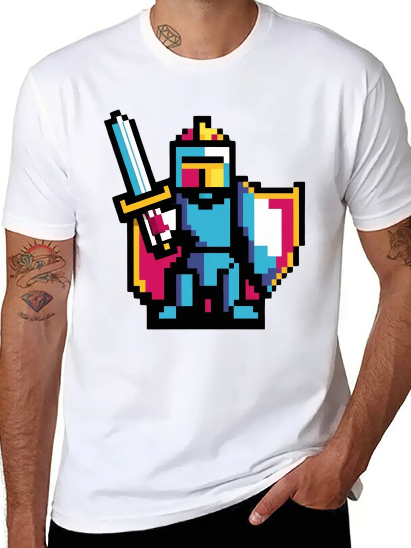 Knight Pixel Art Basic Graphic T-Shirt – Daily Comfort In Soft Cotton