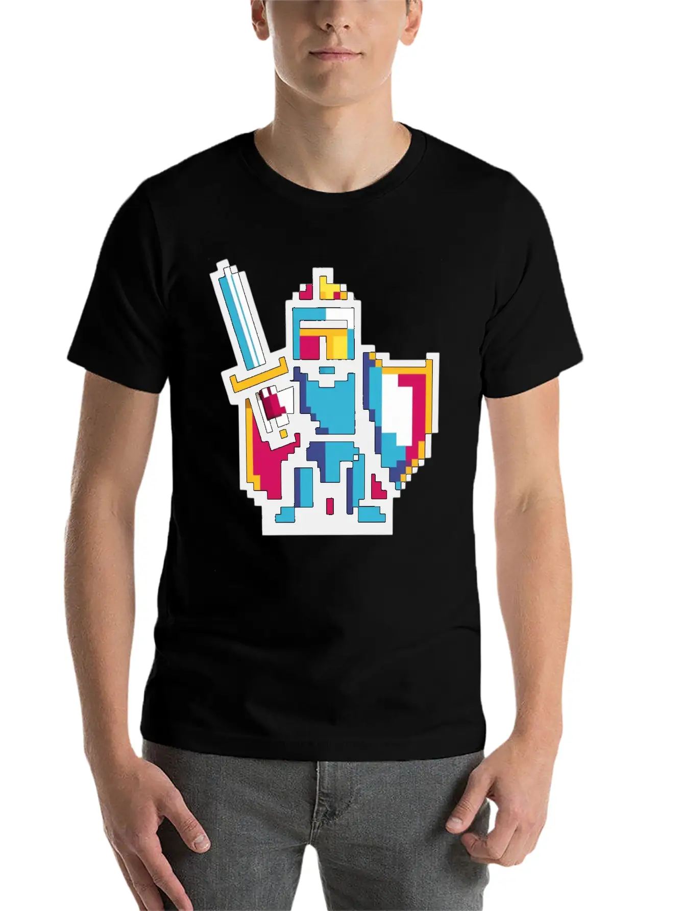 Knight Pixel Art Basic Graphic T-Shirt – Daily Comfort In Soft Cotton