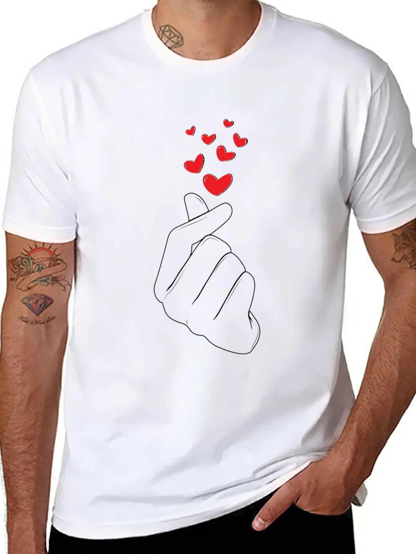 Korean Finger Heart K-Pop Love K-Drama Basic Graphic T-Shirt – Daily Comfort In Soft Cotton