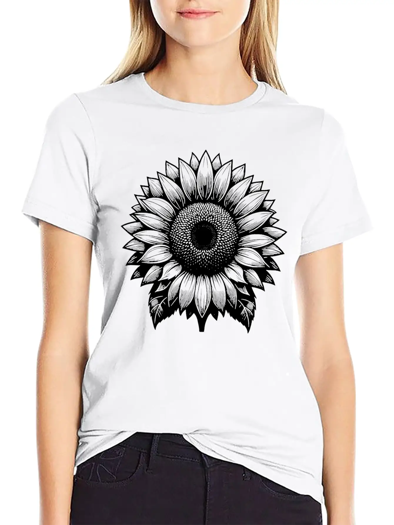 Large Flowering Sunflower Simple Everyday Graphic Tee – Lightweight Summer Wear