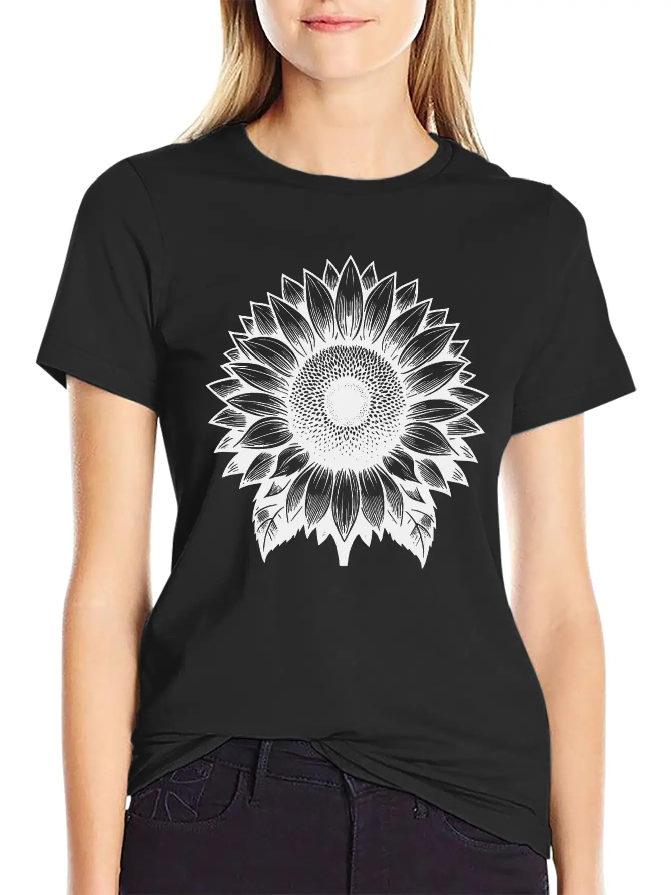 Large Flowering Sunflower Simple Everyday Graphic Tee – Lightweight Summer Wear