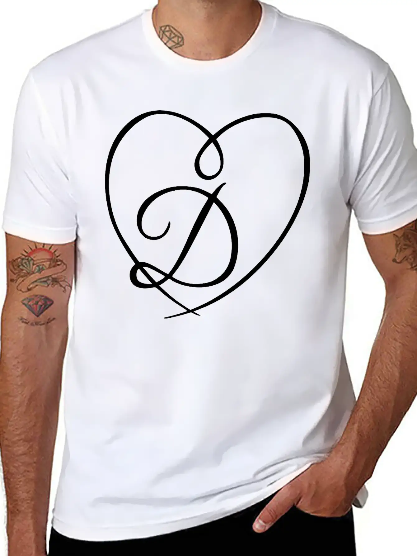 Letter D Heart Calligraphy Classic Cotton Tee – Unisex Comfort For Any Season