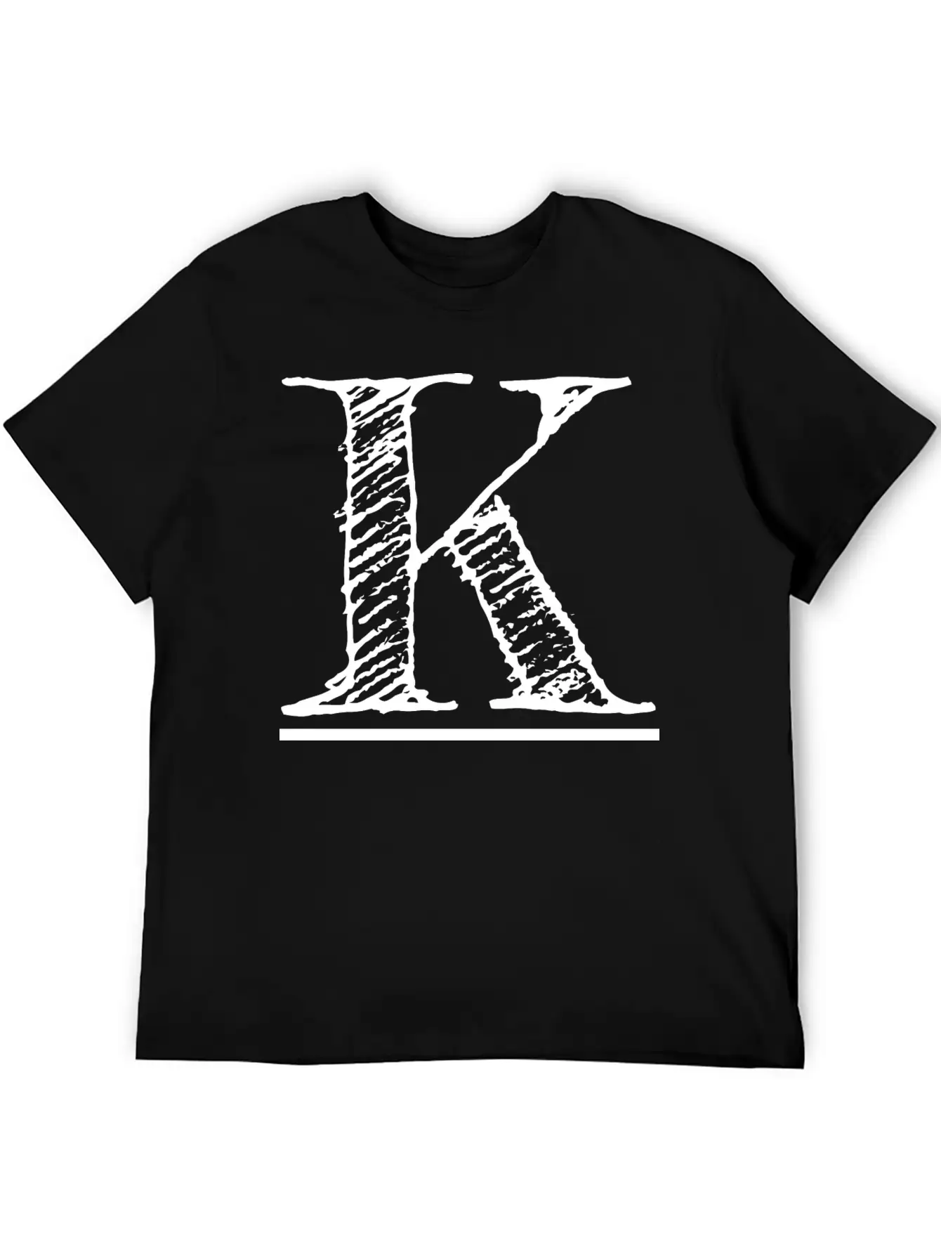 Letter K Oversized Hand-drawn Writing Initial Stylish Everyday T-Shirt – Unisex Basic Cotton Tee