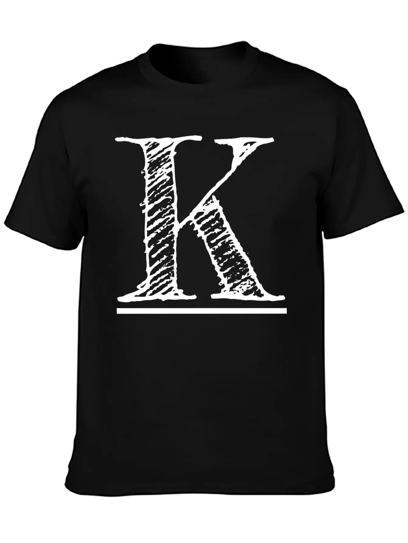 Letter K Oversized Hand-drawn Writing Initial Stylish Everyday T-Shirt – Unisex Basic Cotton Tee