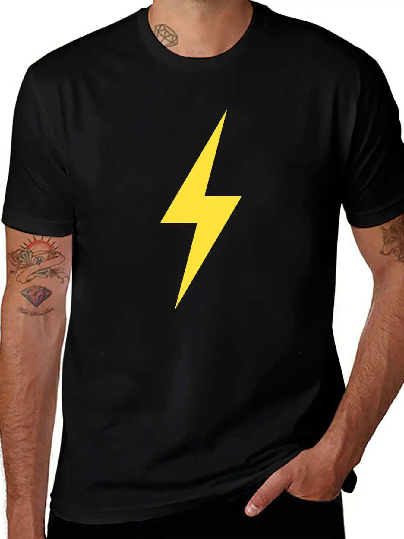 LIGHTNING BOLT ICON Yellow Basic Graphic T-Shirt – Daily Comfort In Soft Cotton