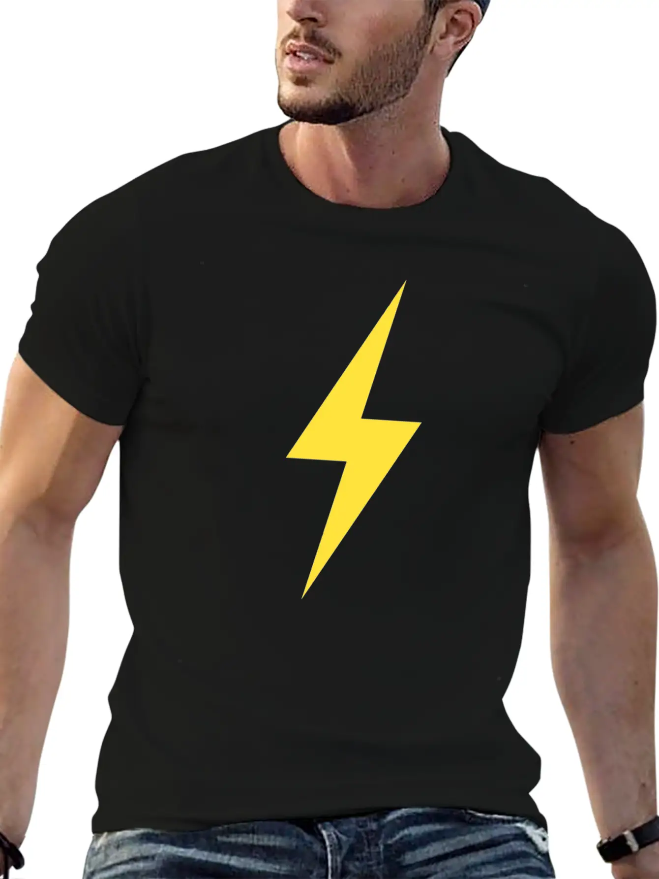 LIGHTNING BOLT ICON Yellow Basic Graphic T-Shirt – Daily Comfort In Soft Cotton