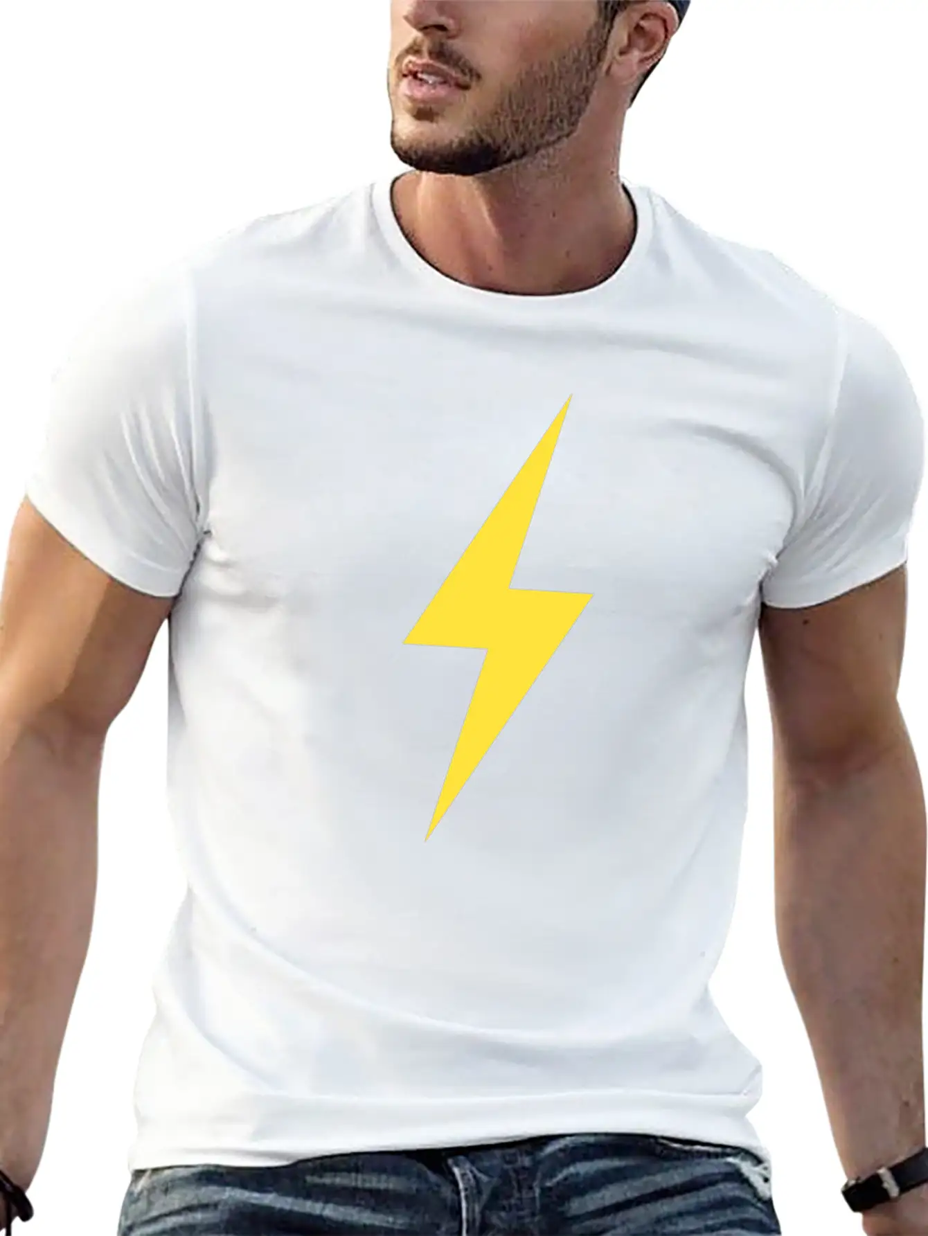 LIGHTNING BOLT ICON Yellow Basic Graphic T-Shirt – Daily Comfort In Soft Cotton