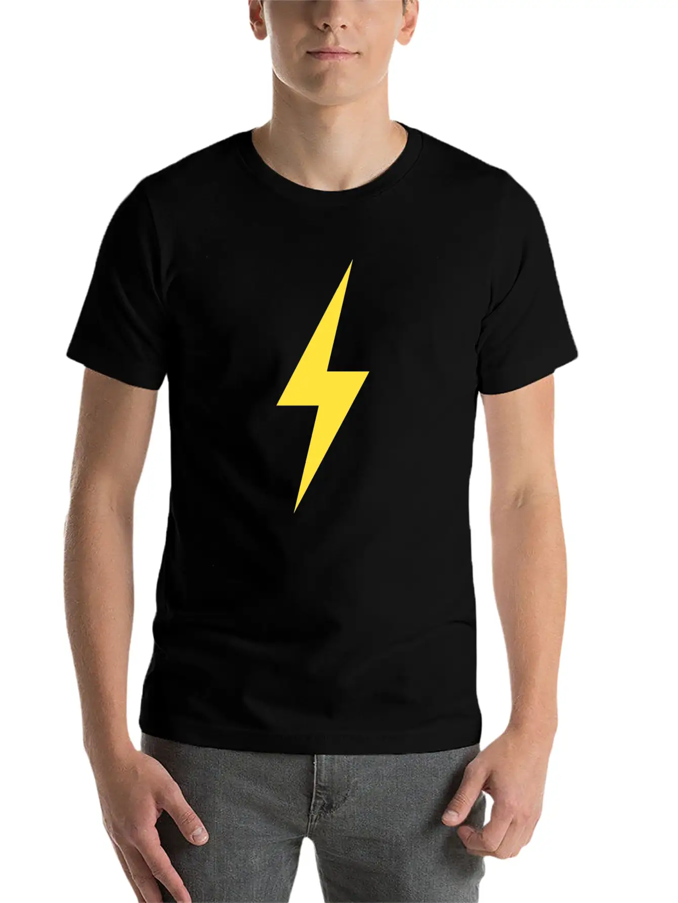LIGHTNING BOLT ICON Yellow Basic Graphic T-Shirt – Daily Comfort In Soft Cotton