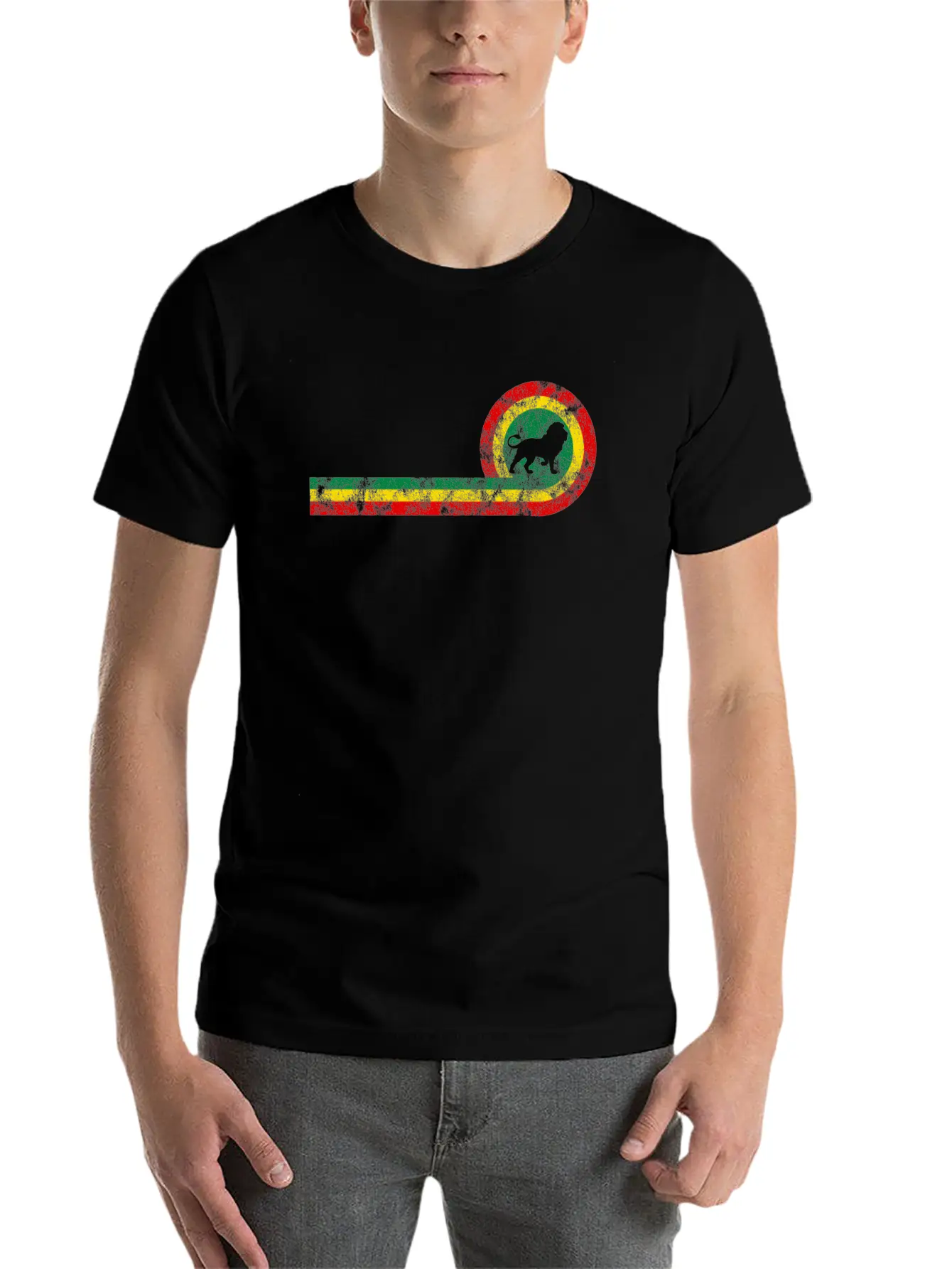 Lion Of Judah On Rastafarian Flag For Rasta And Stylish Everyday T-Shirt – Unisex Basic Cotton Tee