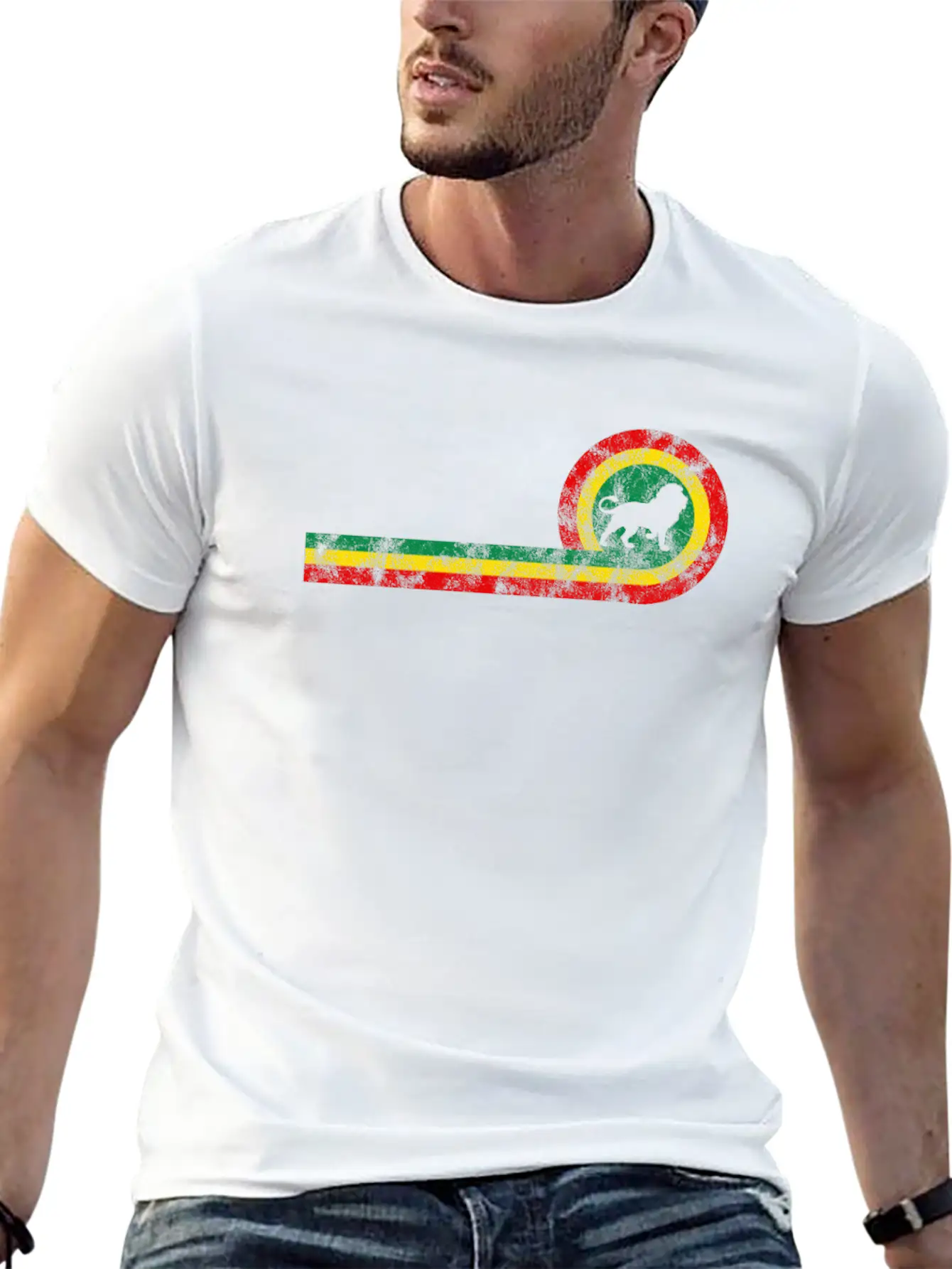 Lion Of Judah On Rastafarian Flag For Rasta And Stylish Everyday T-Shirt – Unisex Basic Cotton Tee