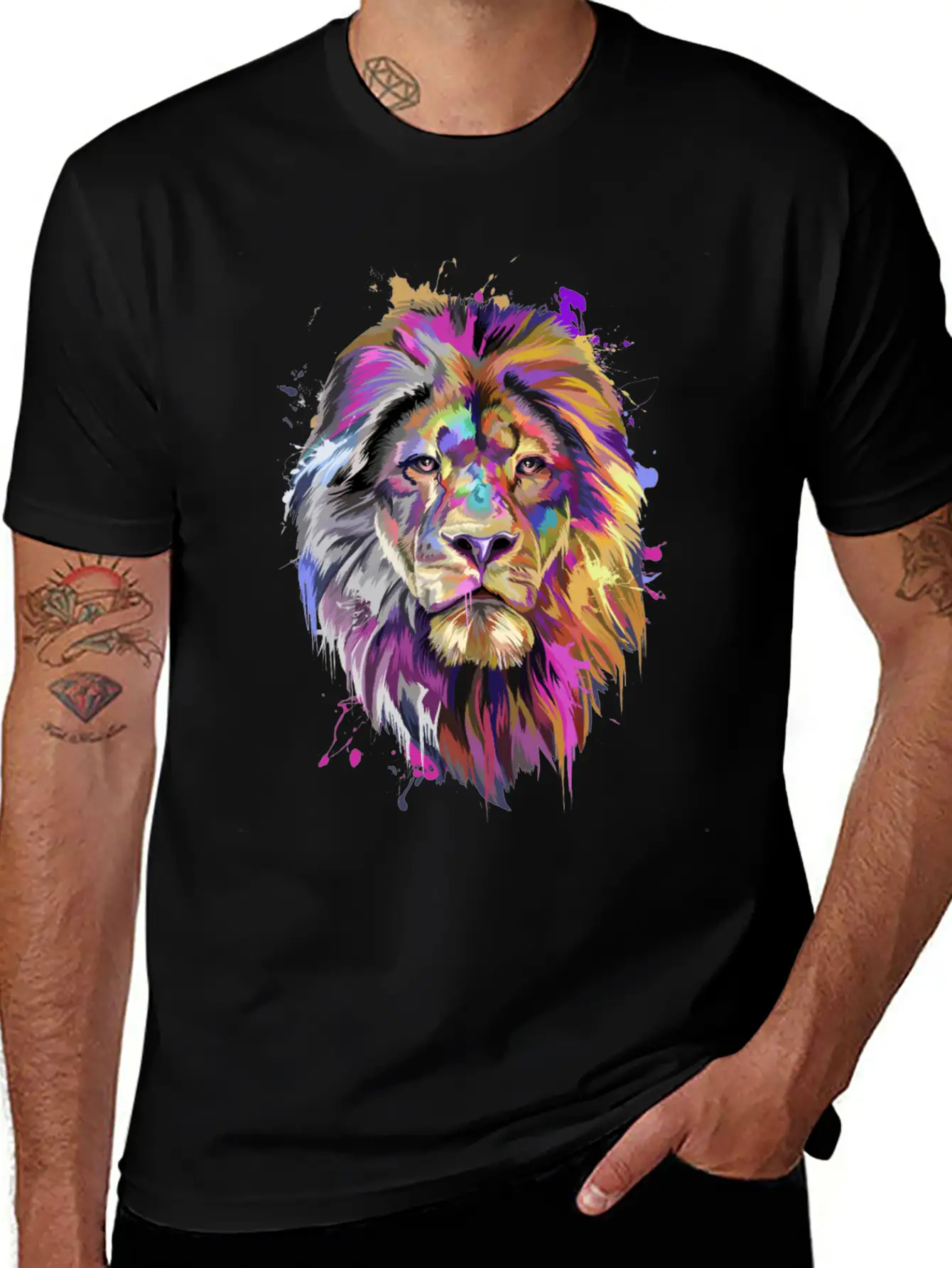 Lion Splash Art T-Shirt Stylish Everyday T-Shirt – Unisex Basic Cotton Tee