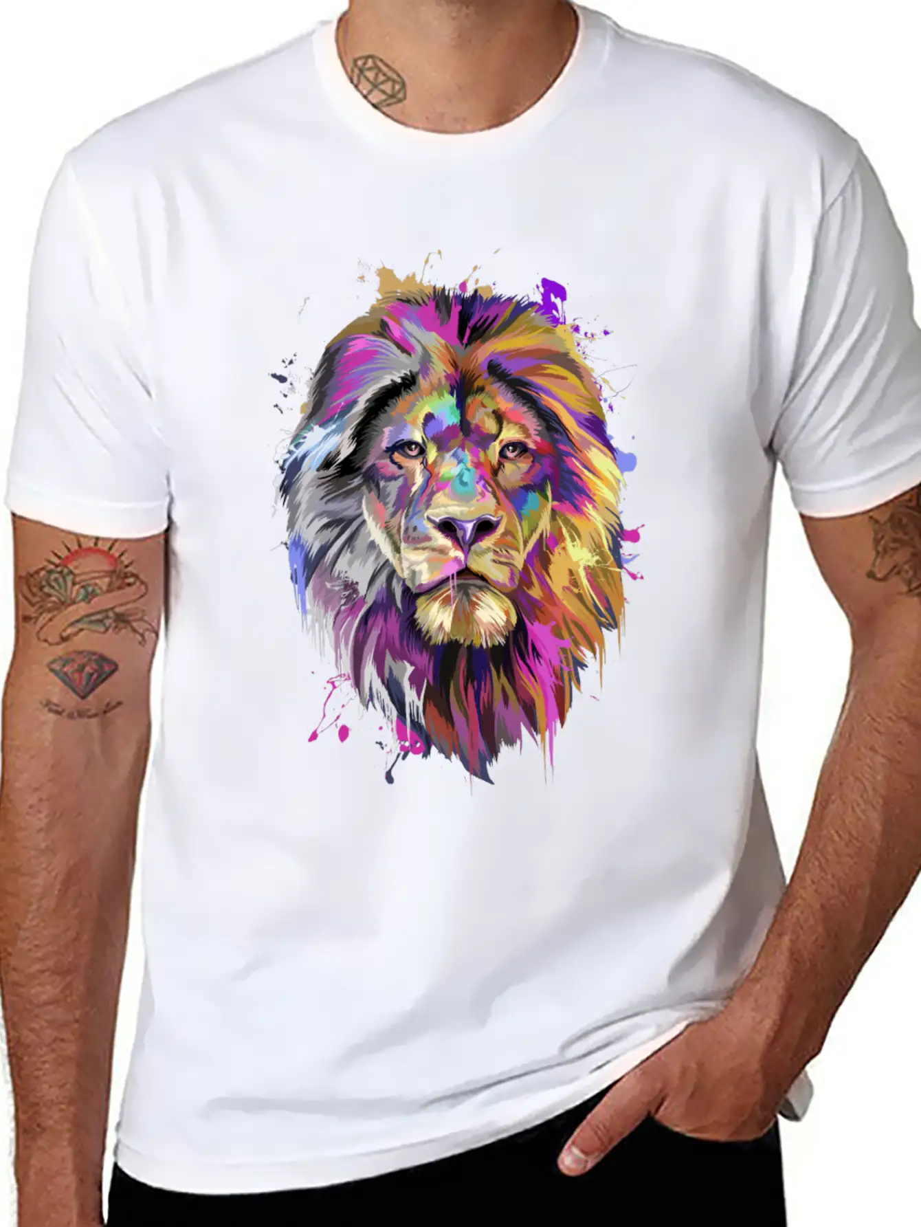 Lion Splash Art T-Shirt Stylish Everyday T-Shirt – Unisex Basic Cotton Tee