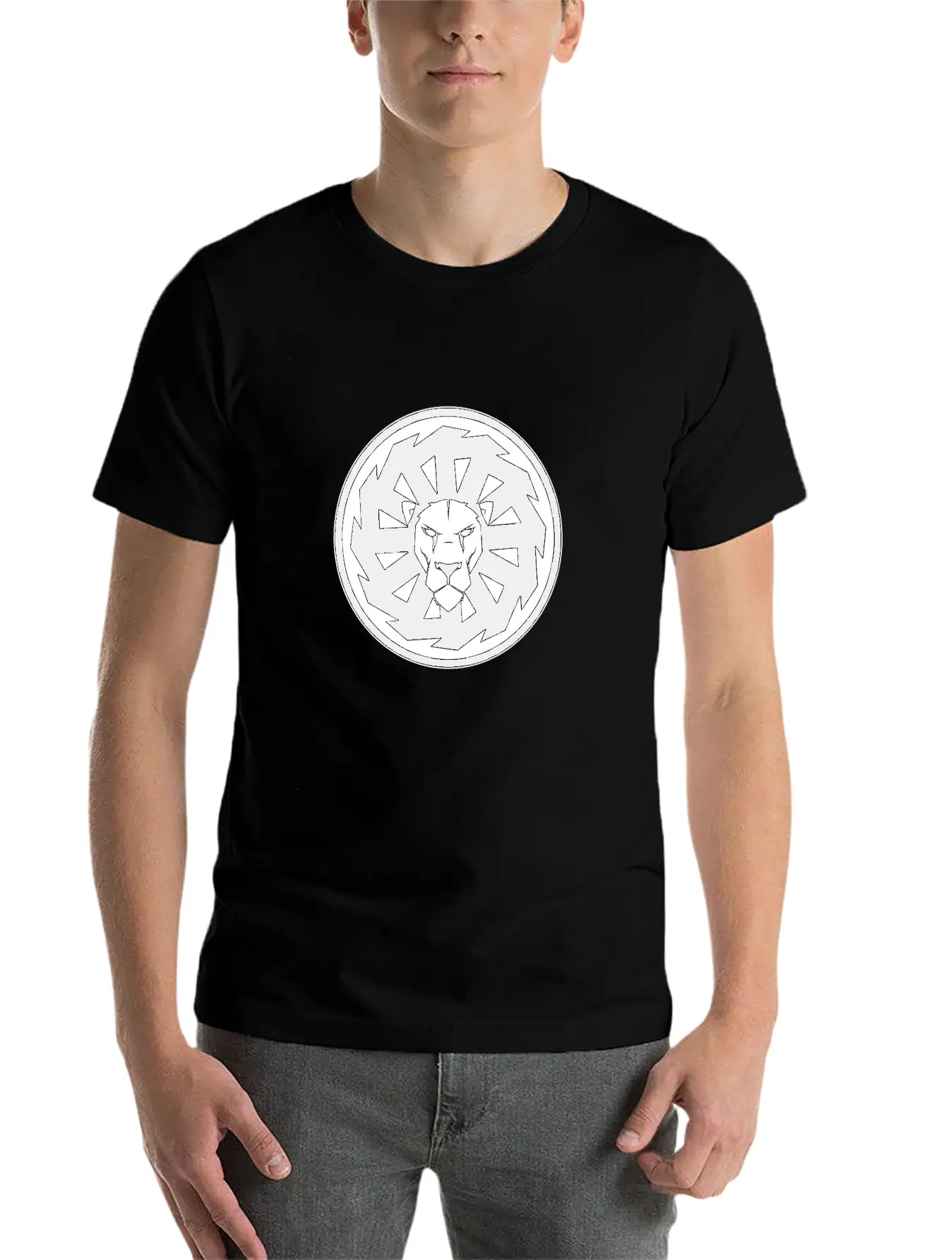 Lion Symbol Black Stylish Everyday T-Shirt – Unisex Basic Cotton Tee