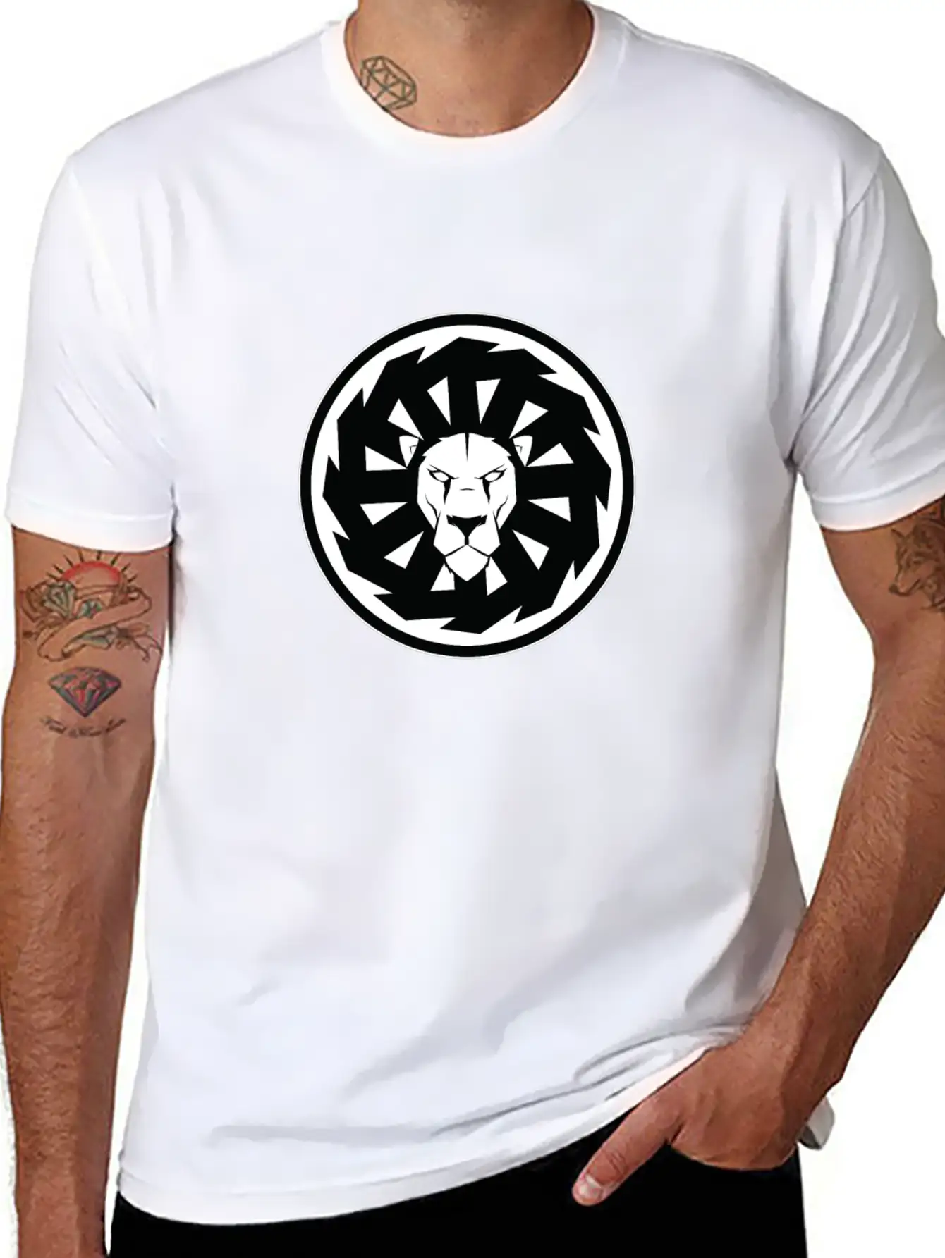 Lion Symbol Black Stylish Everyday T-Shirt – Unisex Basic Cotton Tee