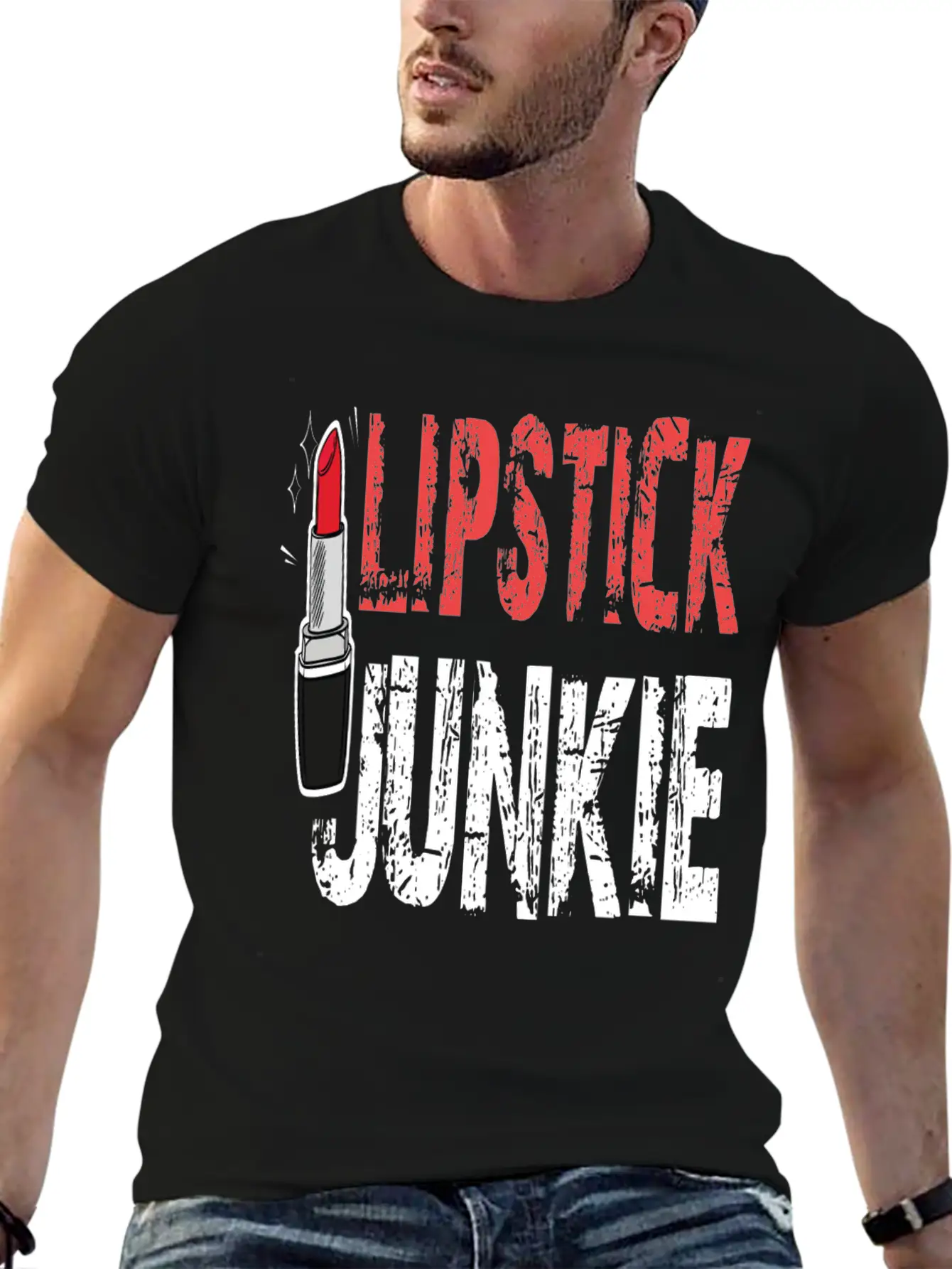 Lipstick Junkie Lipstick Crazy Cosmetics Woman Basic Graphic T-Shirt – Daily Comfort In Soft Cotton