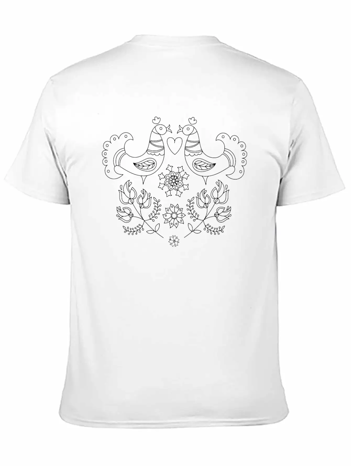 Love Birds Floral Hand Drawn Doodle Stylish Everyday T-Shirt – Unisex Basic Cotton Tee