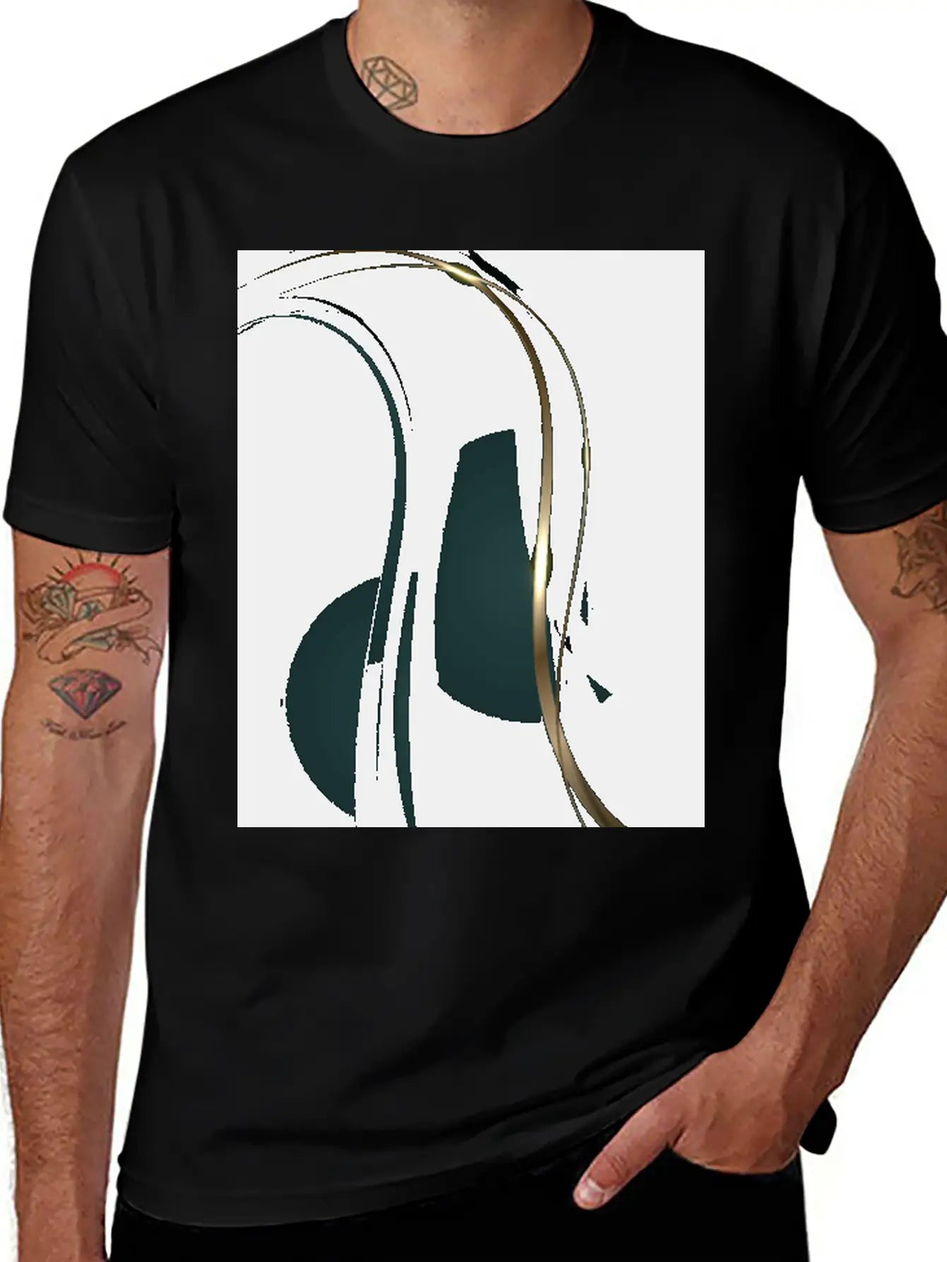 Luxury Elegant Metallic Green Wave Basic Graphic T-Shirt – Daily Comfort In Soft Cotton