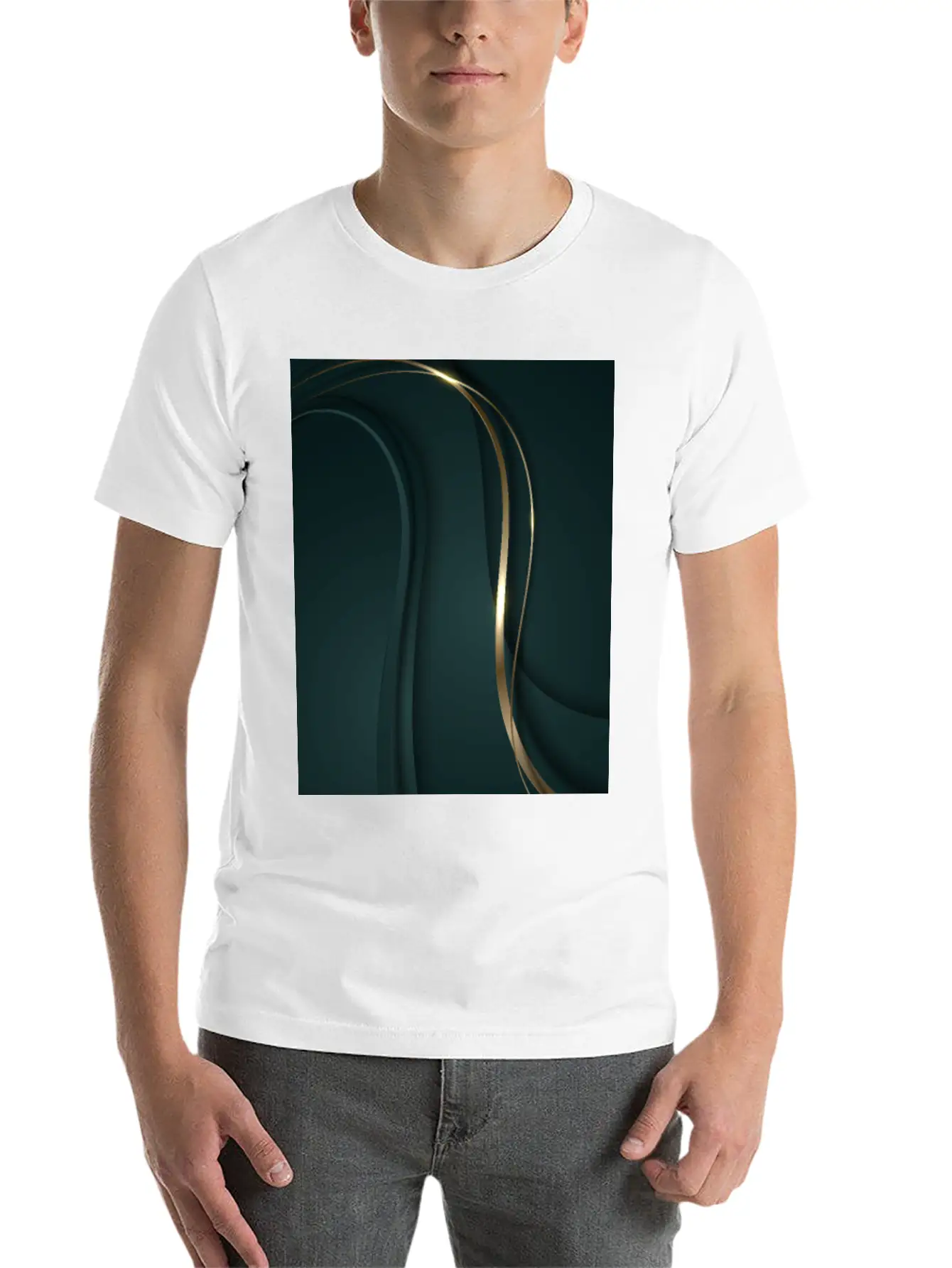 Luxury Elegant Metallic Green Wave Basic Graphic T-Shirt – Daily Comfort In Soft Cotton