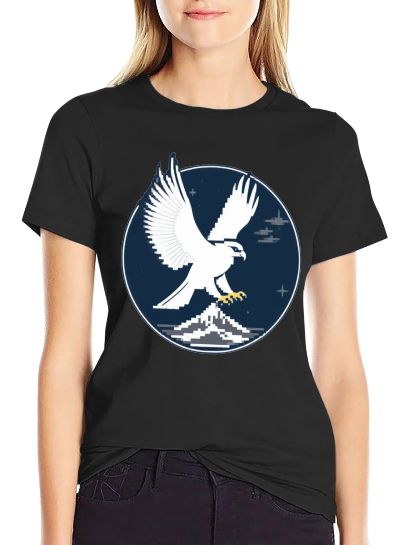 Majestic White Falcon Pixel Art Stylish Everyday T-Shirt – Unisex Basic Cotton Tee