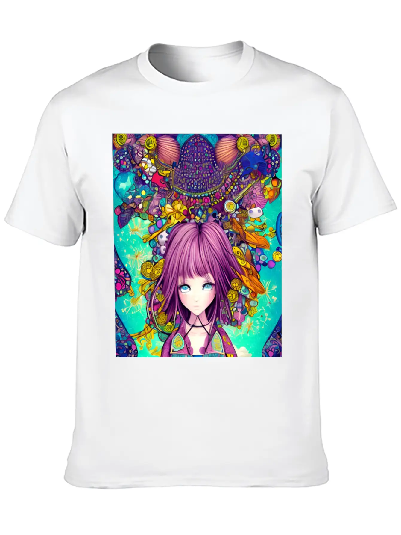 Manga Girl Colorful Poster Digital Wall ART Stylish Everyday T-Shirt – Unisex Basic Cotton Tee