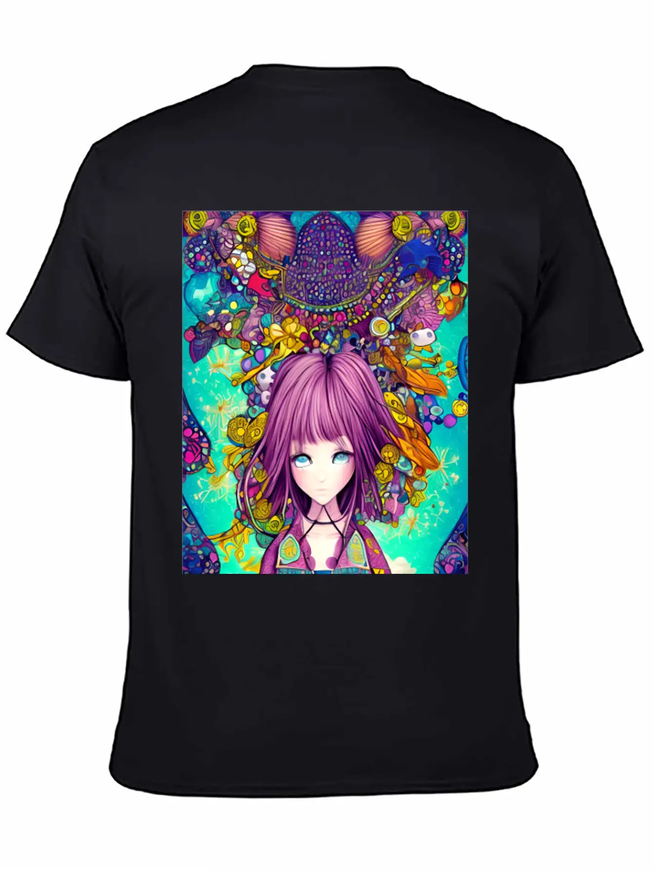 Manga Girl Colorful Poster Digital Wall ART Stylish Everyday T-Shirt – Unisex Basic Cotton Tee