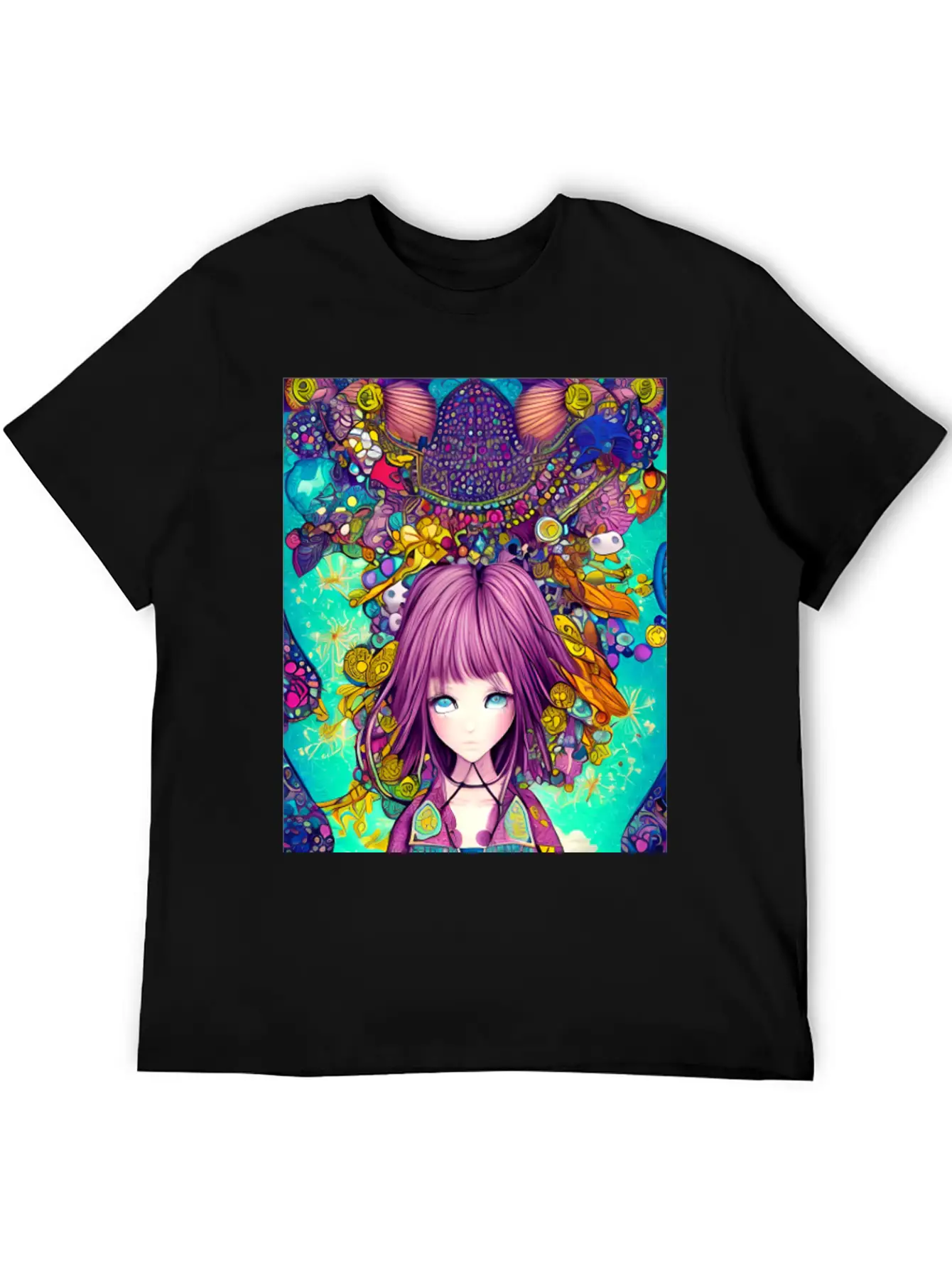 Manga Girl Colorful Poster Digital Wall ART Stylish Everyday T-Shirt – Unisex Basic Cotton Tee