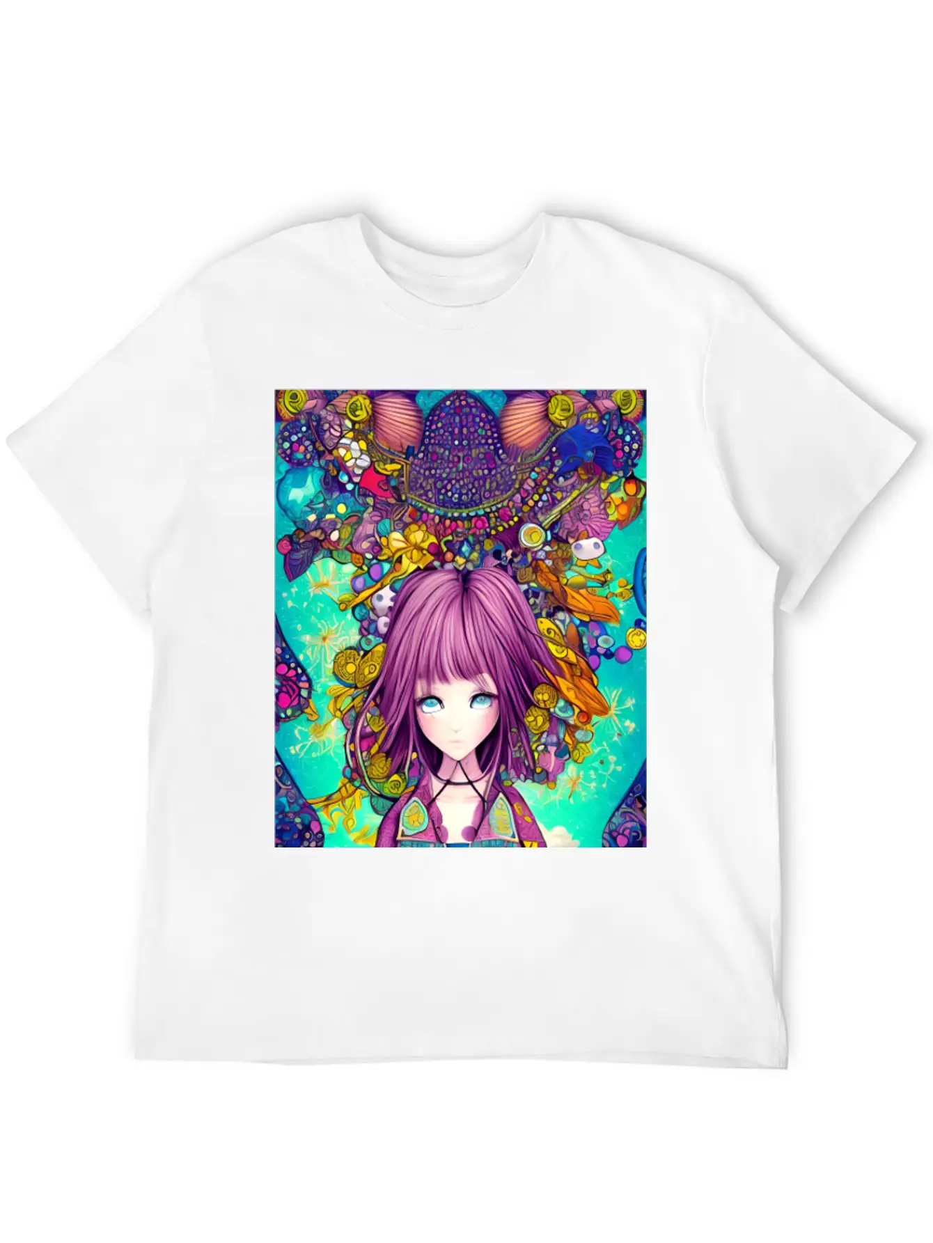 Manga Girl Colorful Poster Digital Wall ART Stylish Everyday T-Shirt – Unisex Basic Cotton Tee
