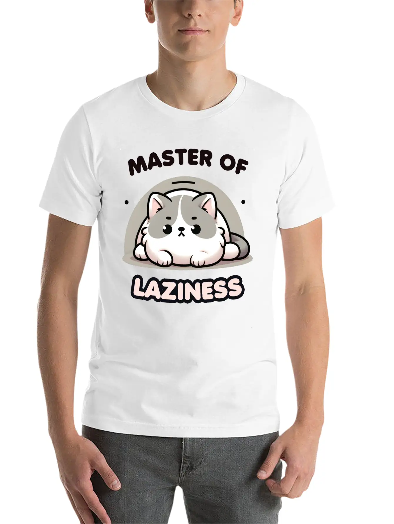 Master Of Laziness Funny Lazy Cat Stylish Everyday T-Shirt – Unisex Basic Cotton Tee