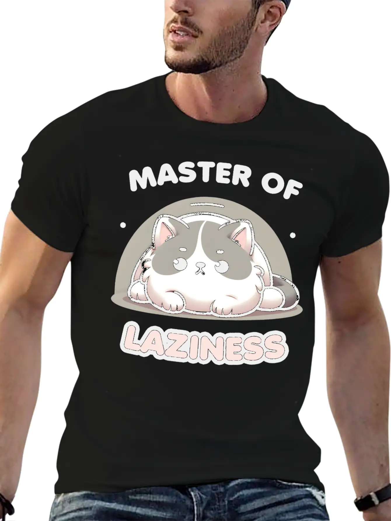 Master Of Laziness Funny Lazy Cat Stylish Everyday T-Shirt – Unisex Basic Cotton Tee