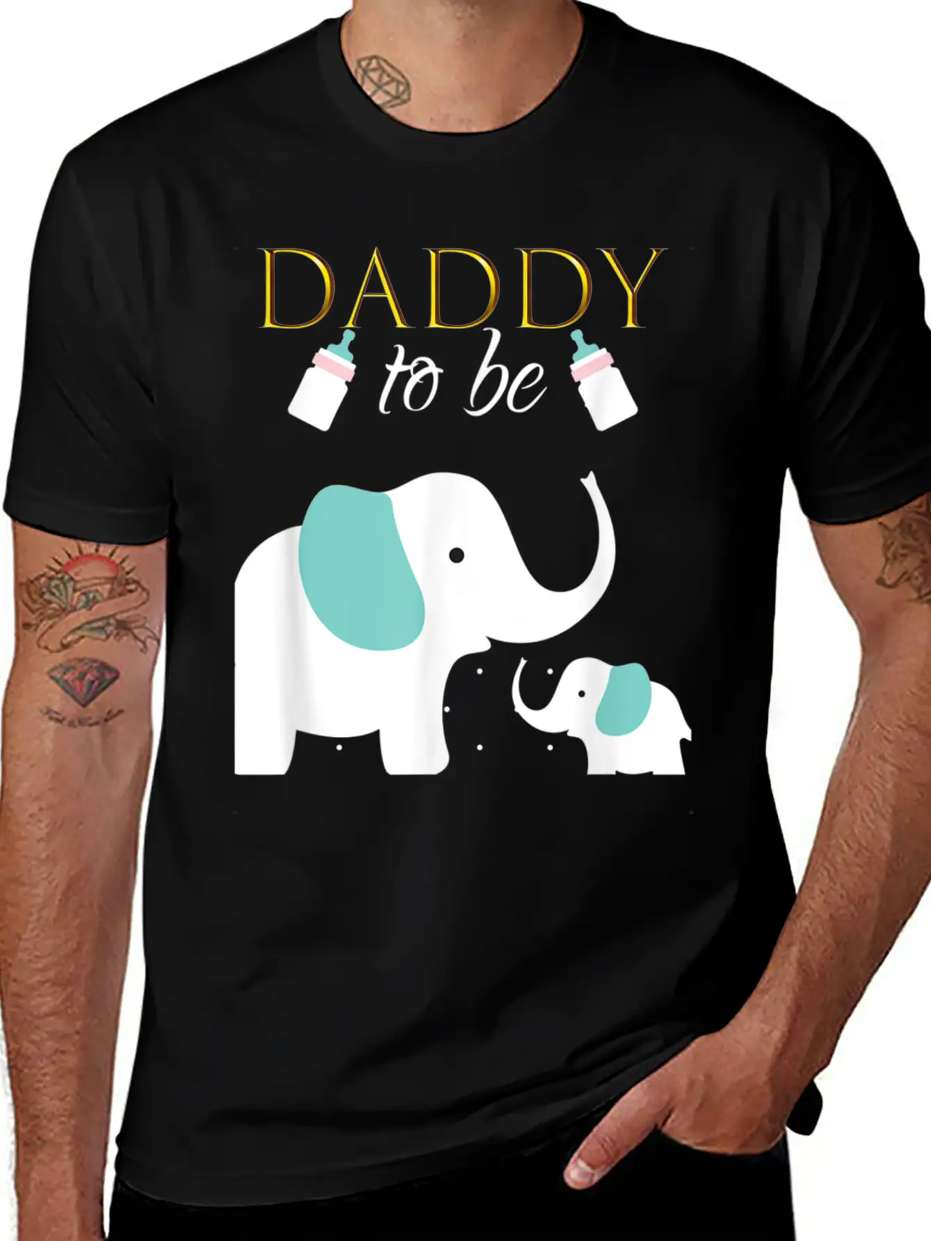 Mens Dad To Be Elephant Baby Shower For Boy Classic Crew Neck Graphic Tee – Everyday Minimal Look