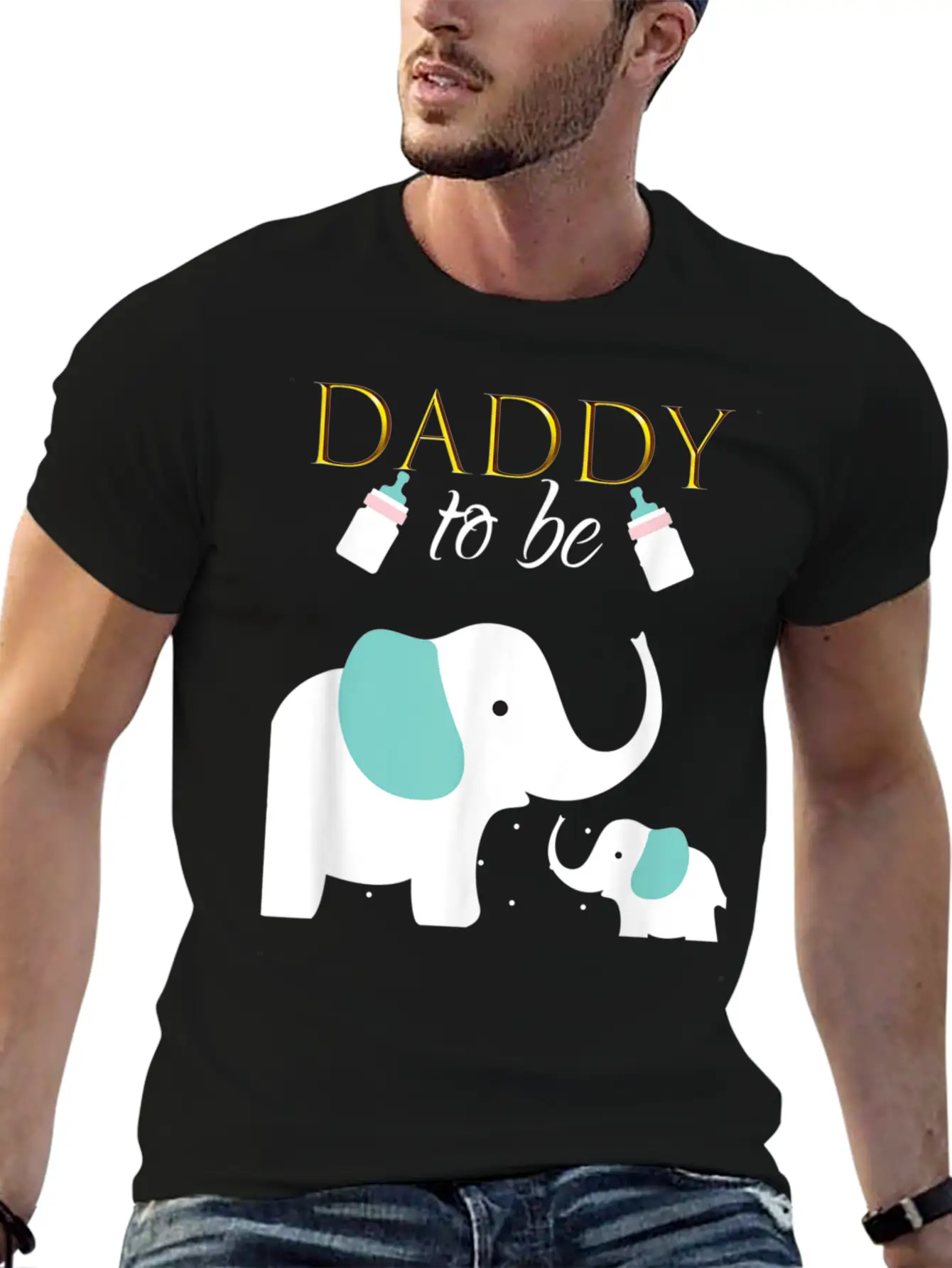 Mens Dad To Be Elephant Baby Shower For Boy Classic Crew Neck Graphic Tee – Everyday Minimal Look