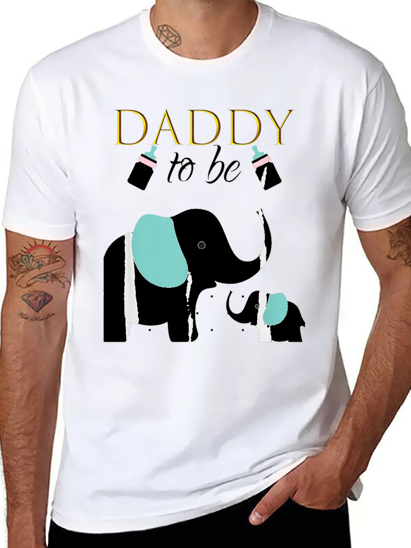 Mens Dad To Be Elephant Baby Shower For Boy Classic Crew Neck Graphic Tee – Everyday Minimal Look