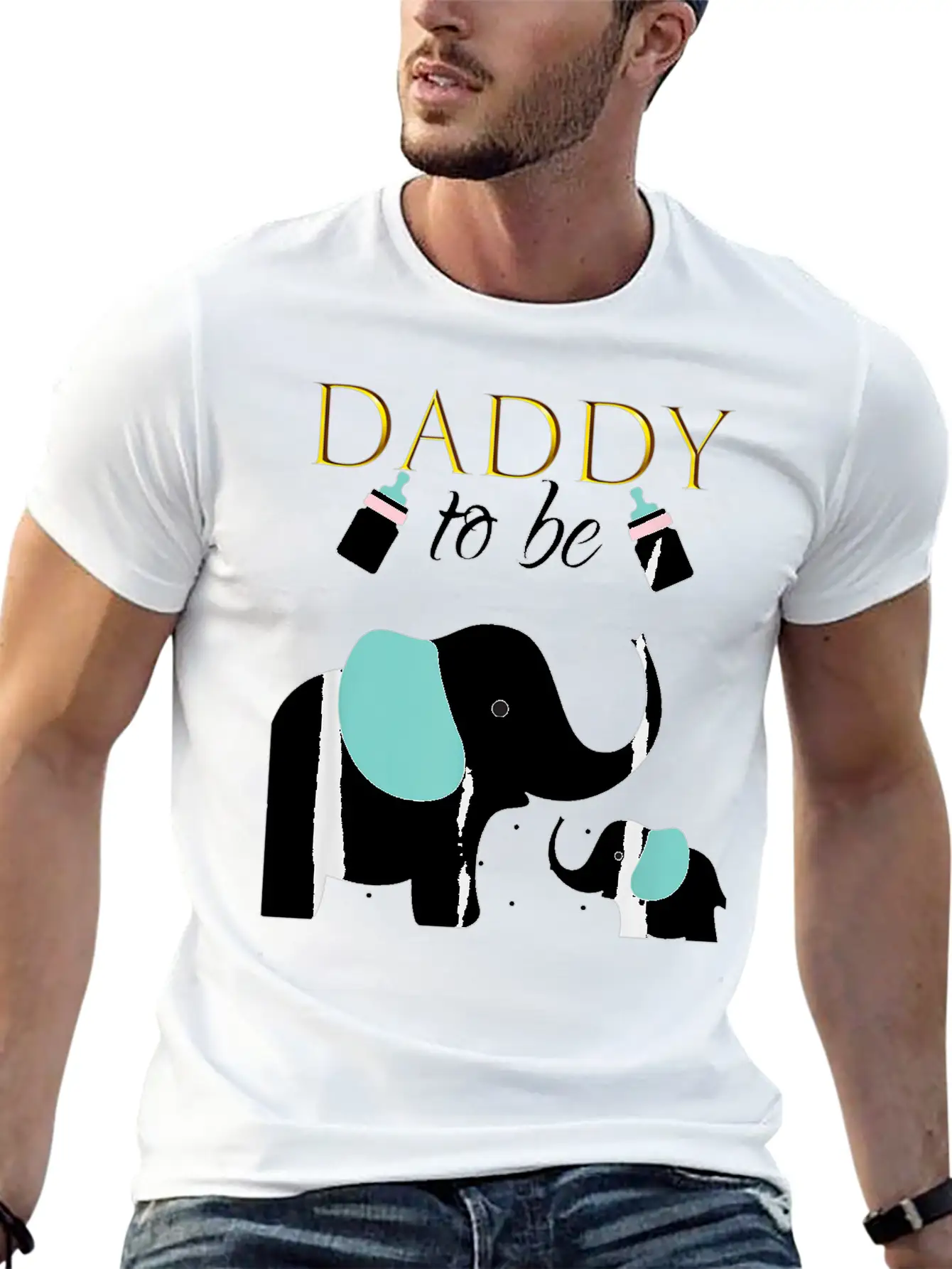 Mens Dad To Be Elephant Baby Shower For Boy Classic Crew Neck Graphic Tee – Everyday Minimal Look