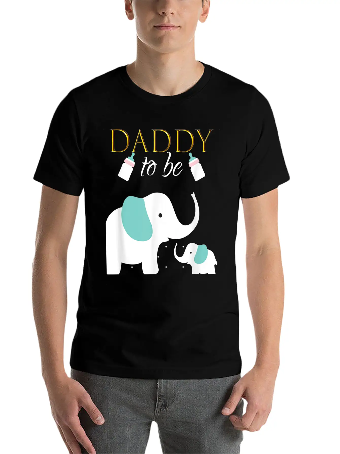 Mens Dad To Be Elephant Baby Shower For Boy Classic Crew Neck Graphic Tee – Everyday Minimal Look